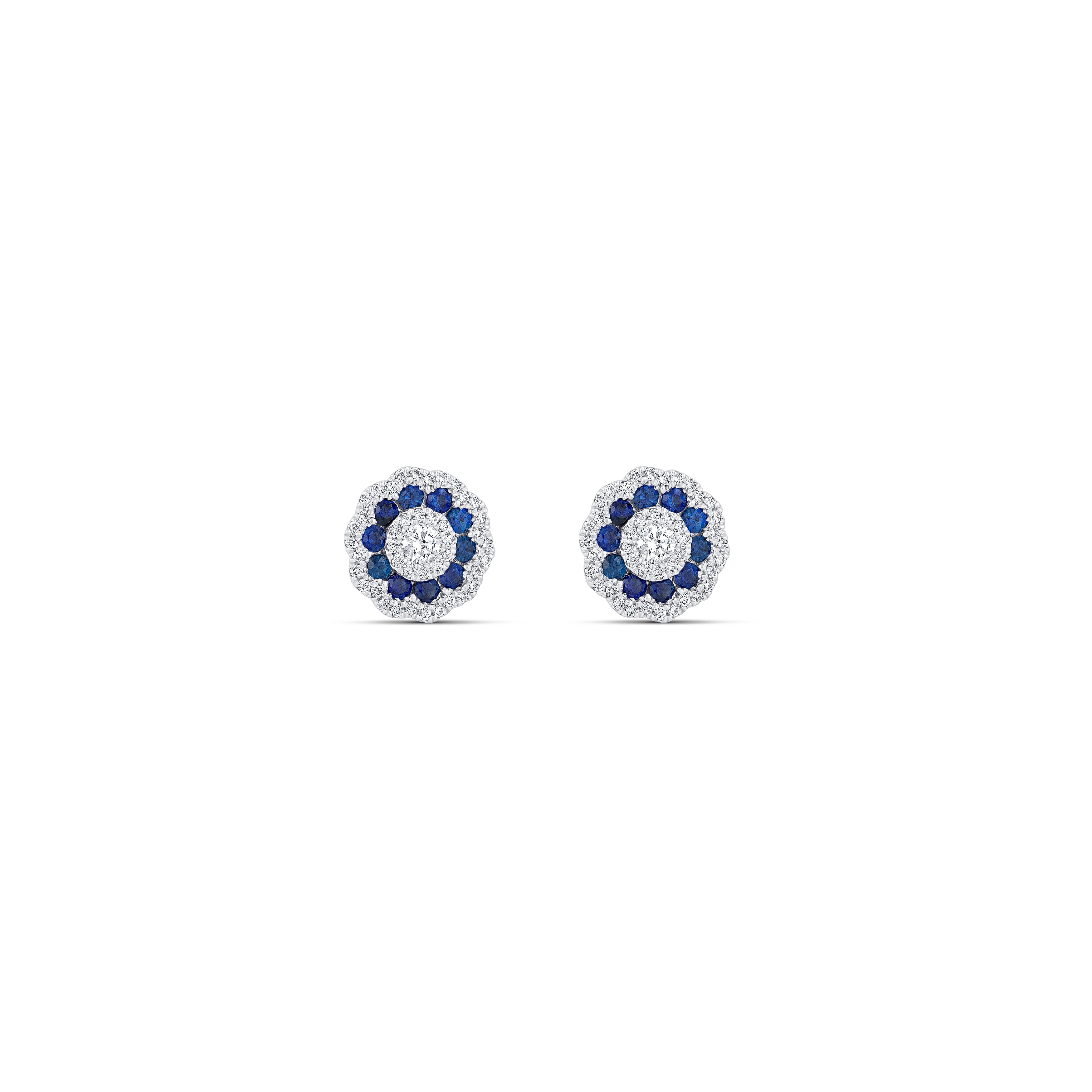18K White Gold Sapphire & Diamond Flower Stud Earrings