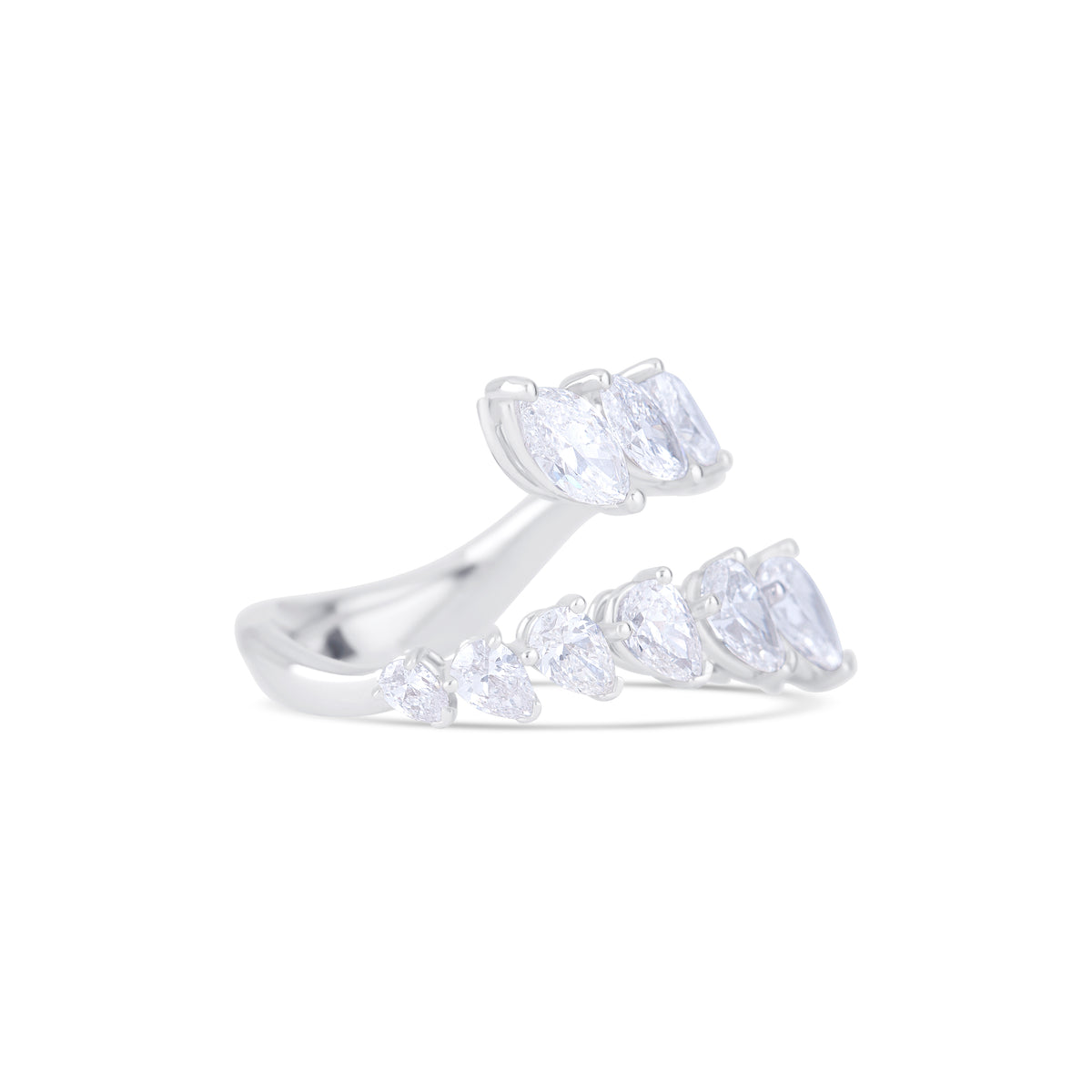 18k White Gold Pear and Marquise Diamond Bypass Ring