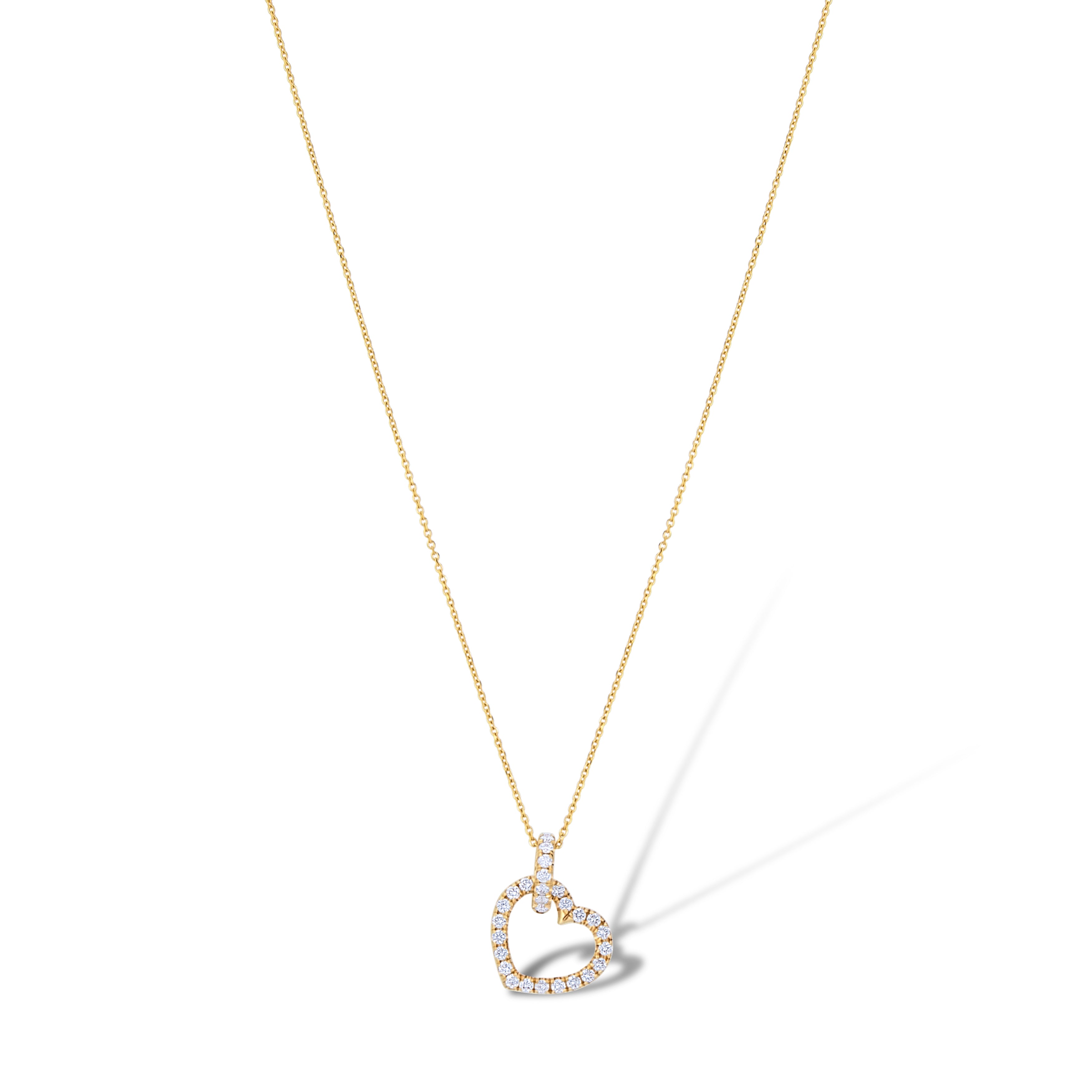 14K Yellow Gold Multi Shape Diamond Heart Pendant Necklace