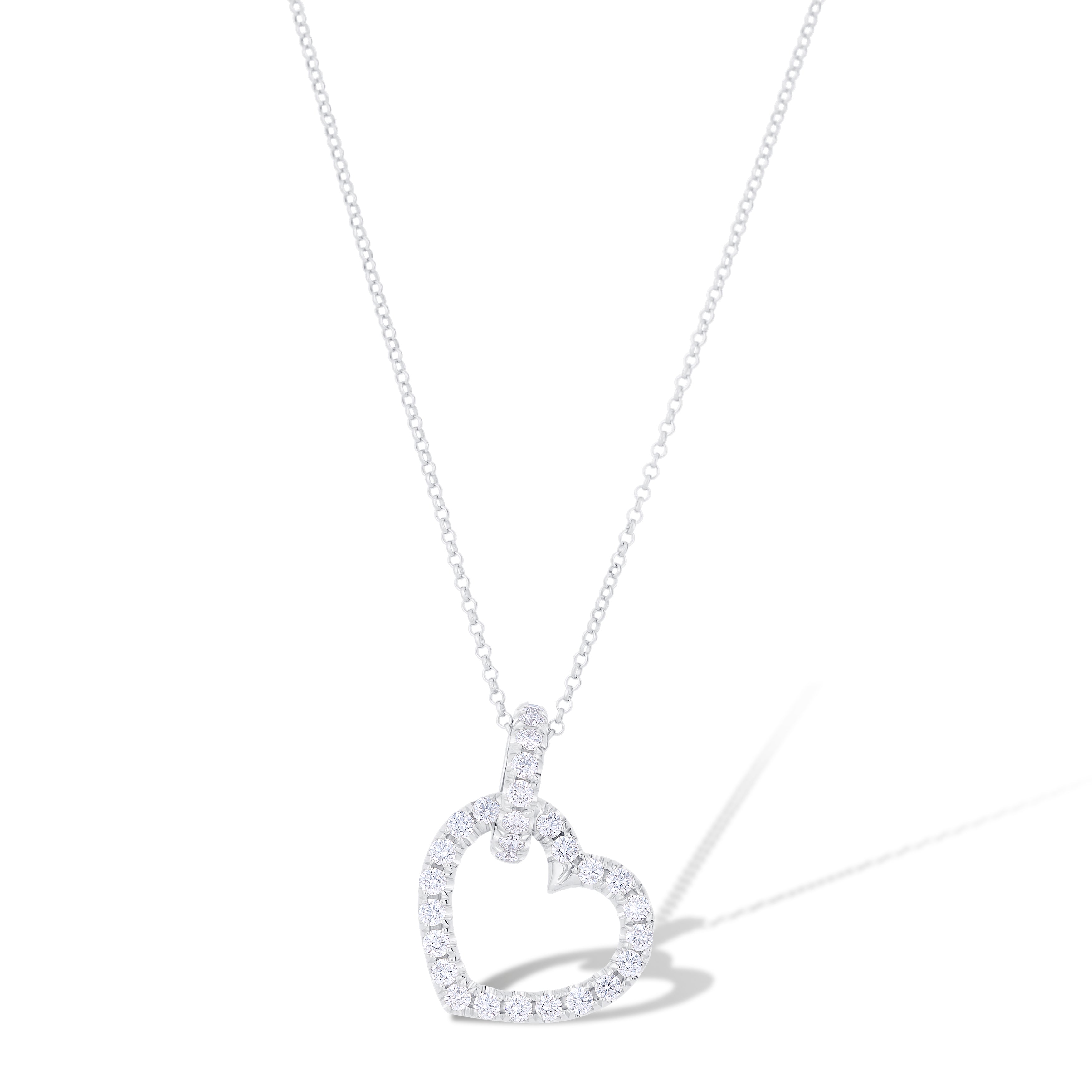 14K White Gold Multi Shape Diamond Heart Pendant Necklace