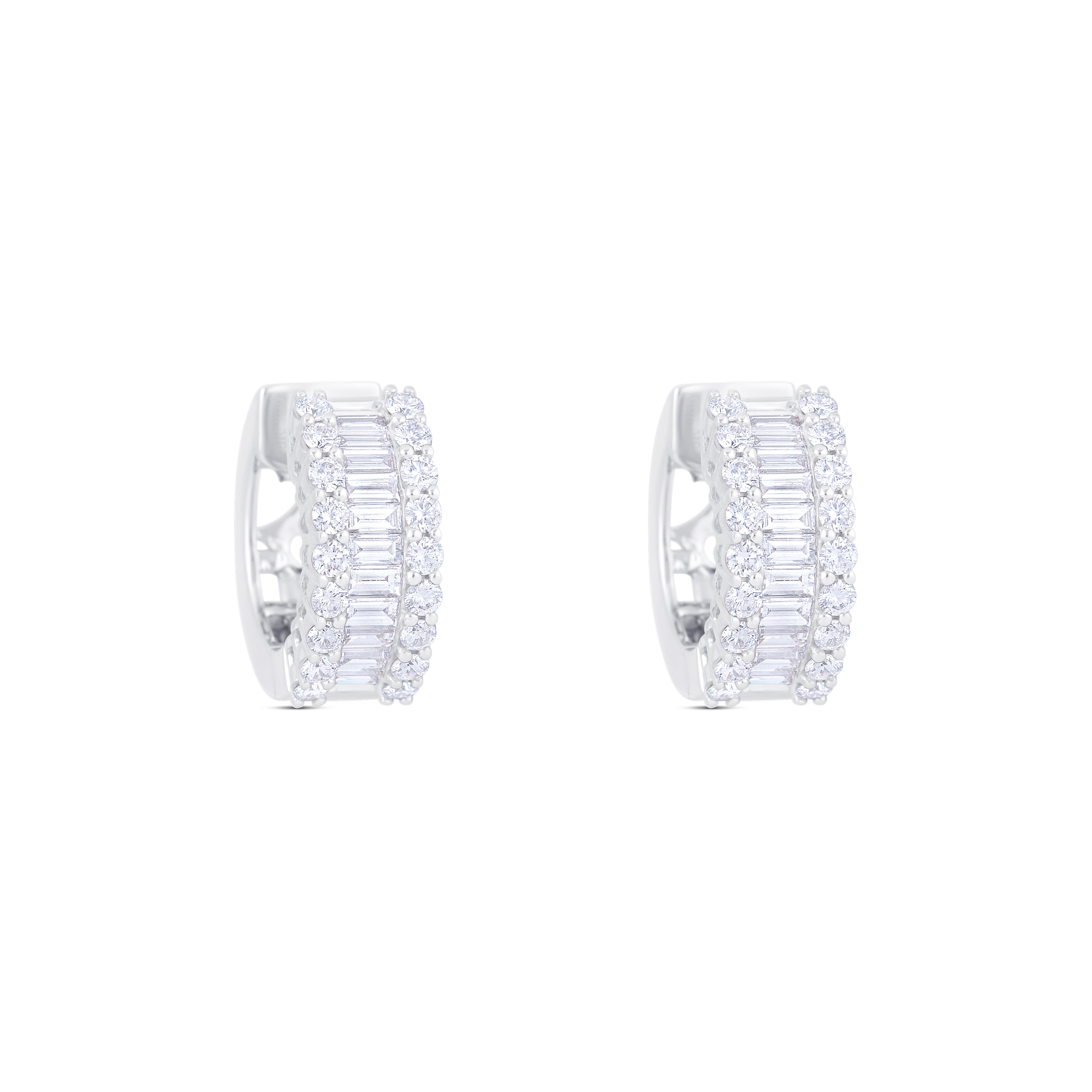 18K White Gold Multi Shape Diamond Huggie Earrings