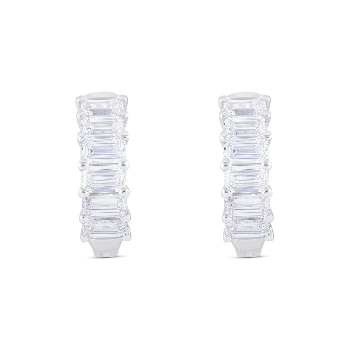 18k White Gold Emerald and Diamond East-West Huggie Hoop Earrings