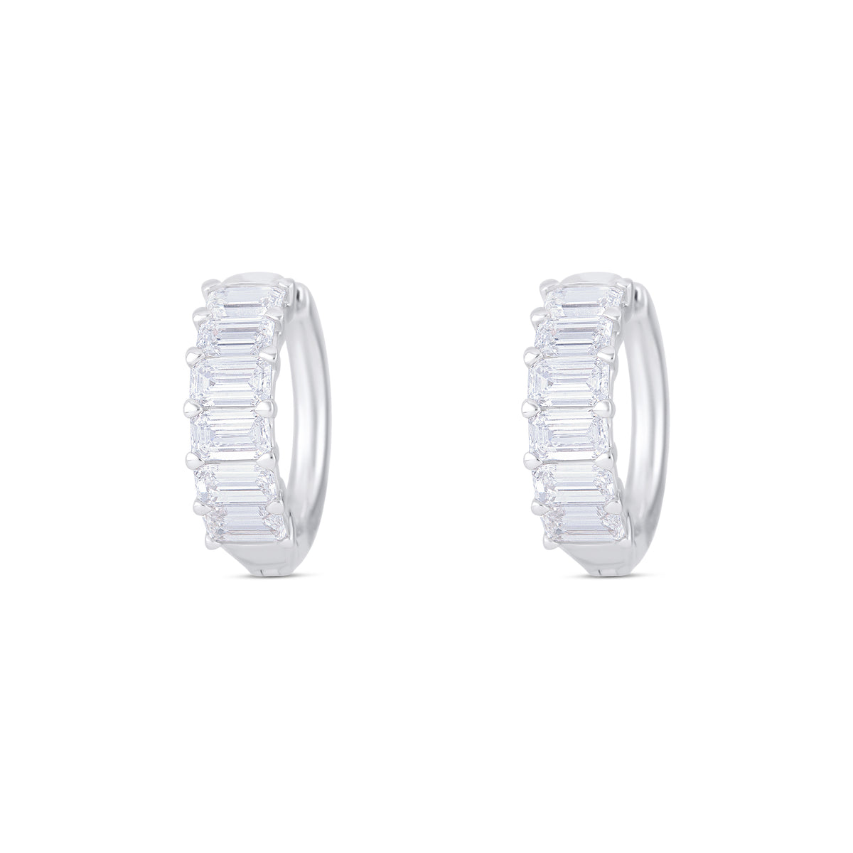 18k White Gold Emerald and Diamond East-West Huggie Hoop Earrings