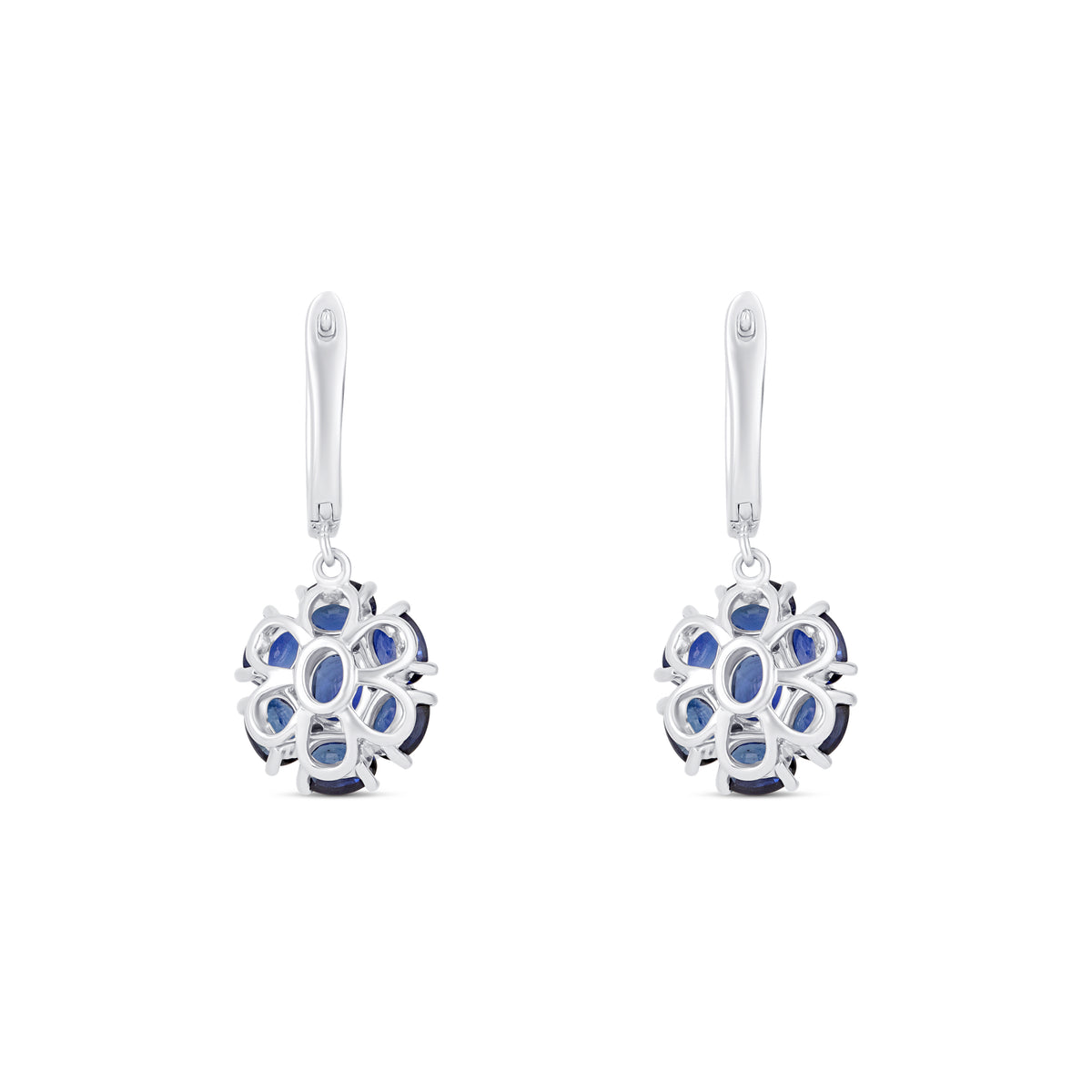 18k White Gold Oval Sapphire and Diamond Cluster Drop Earrings