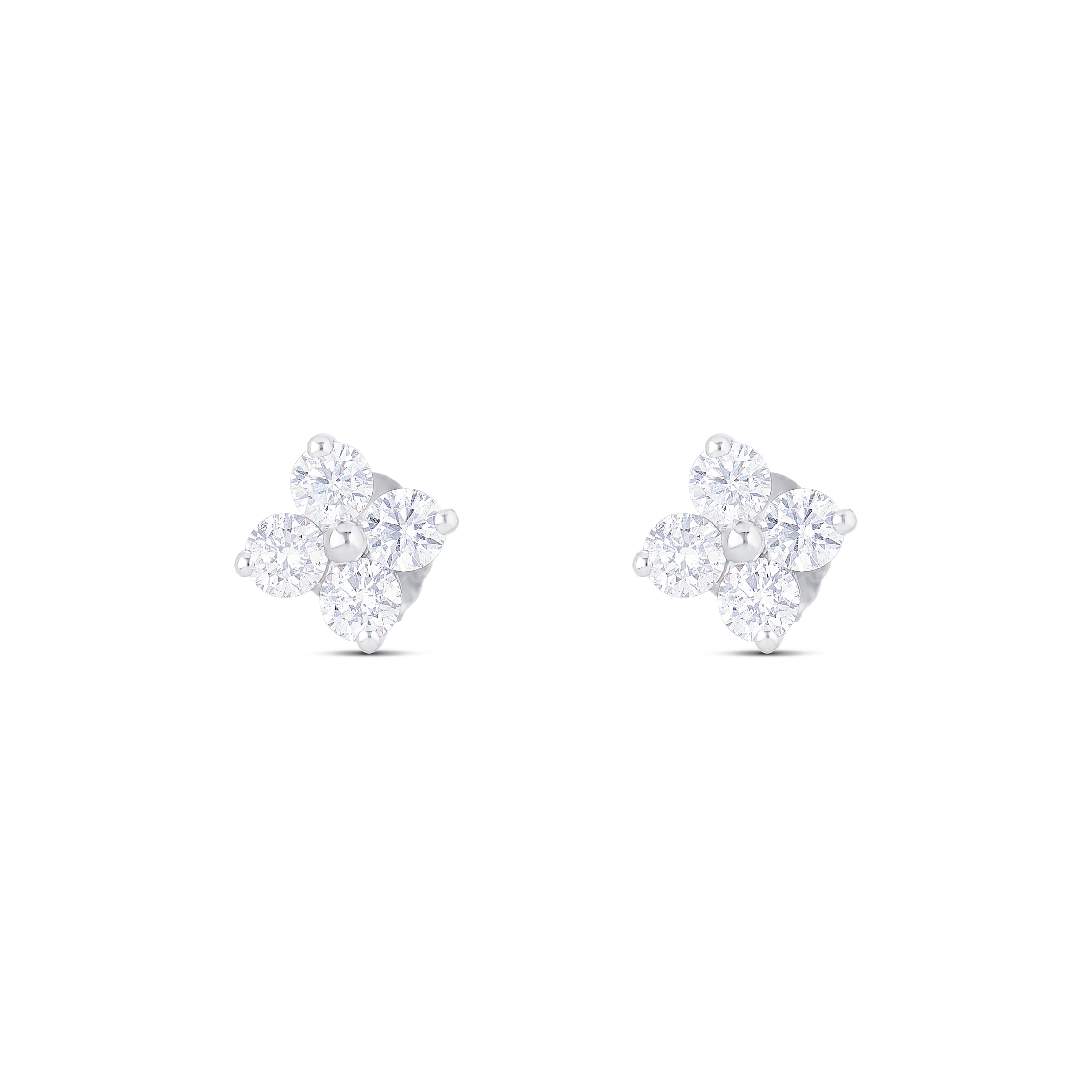 14K White Gold Round Diamond Clover Stud Earrings