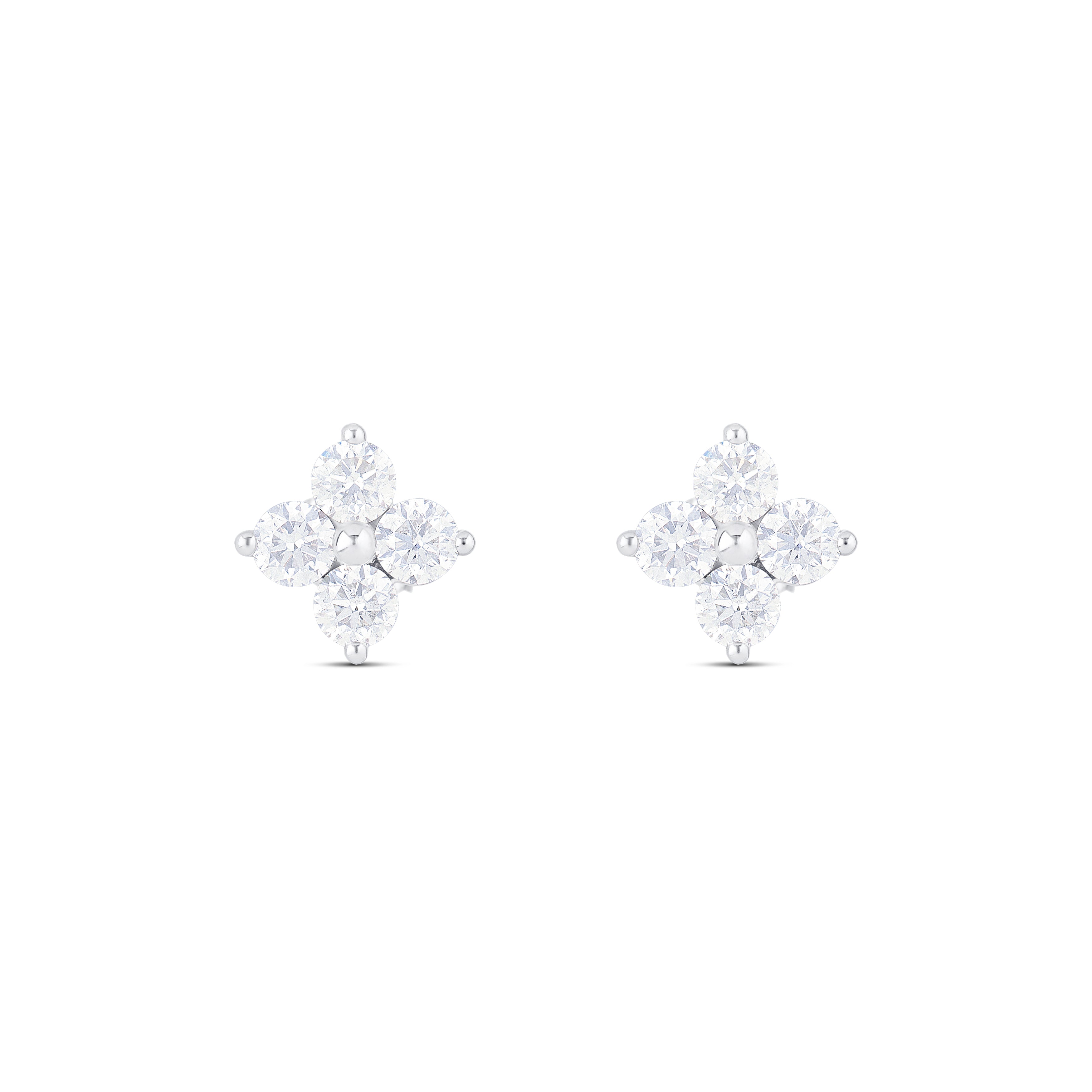 14K White Gold Round Diamond Clover Stud Earrings