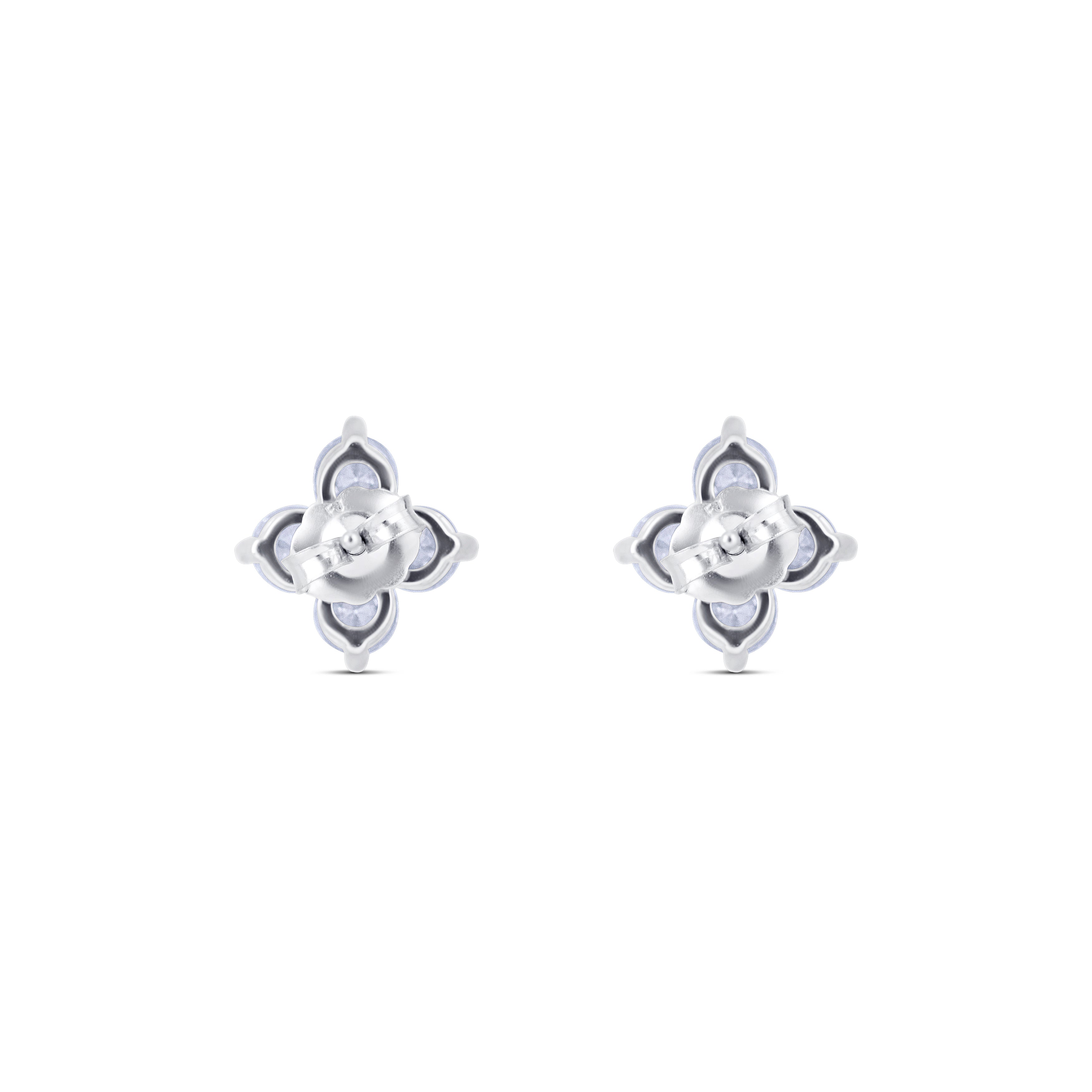 14K White Gold Round Diamond Clover Stud Earrings