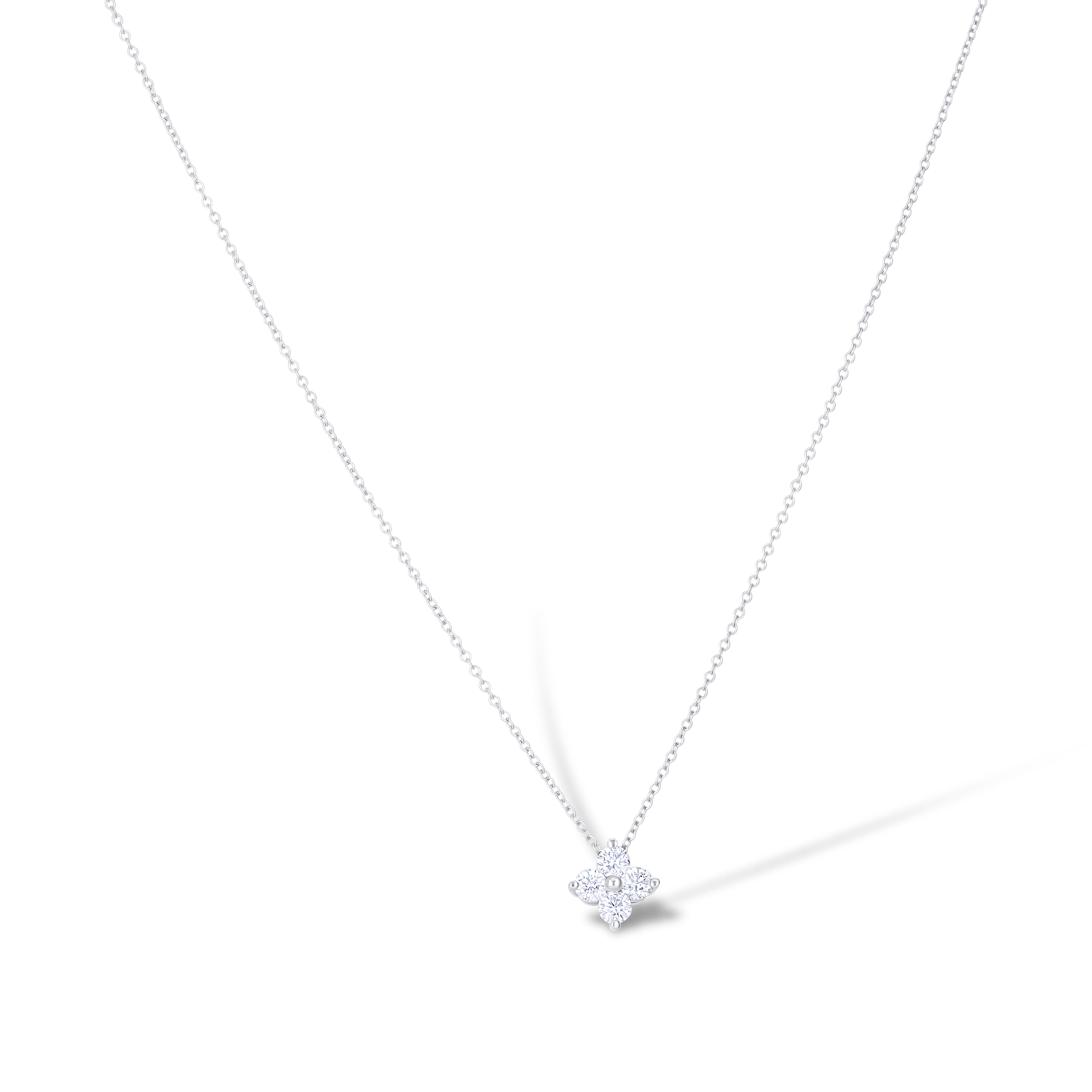 14K White Gold Round Diamond Clover Pendant Necklace