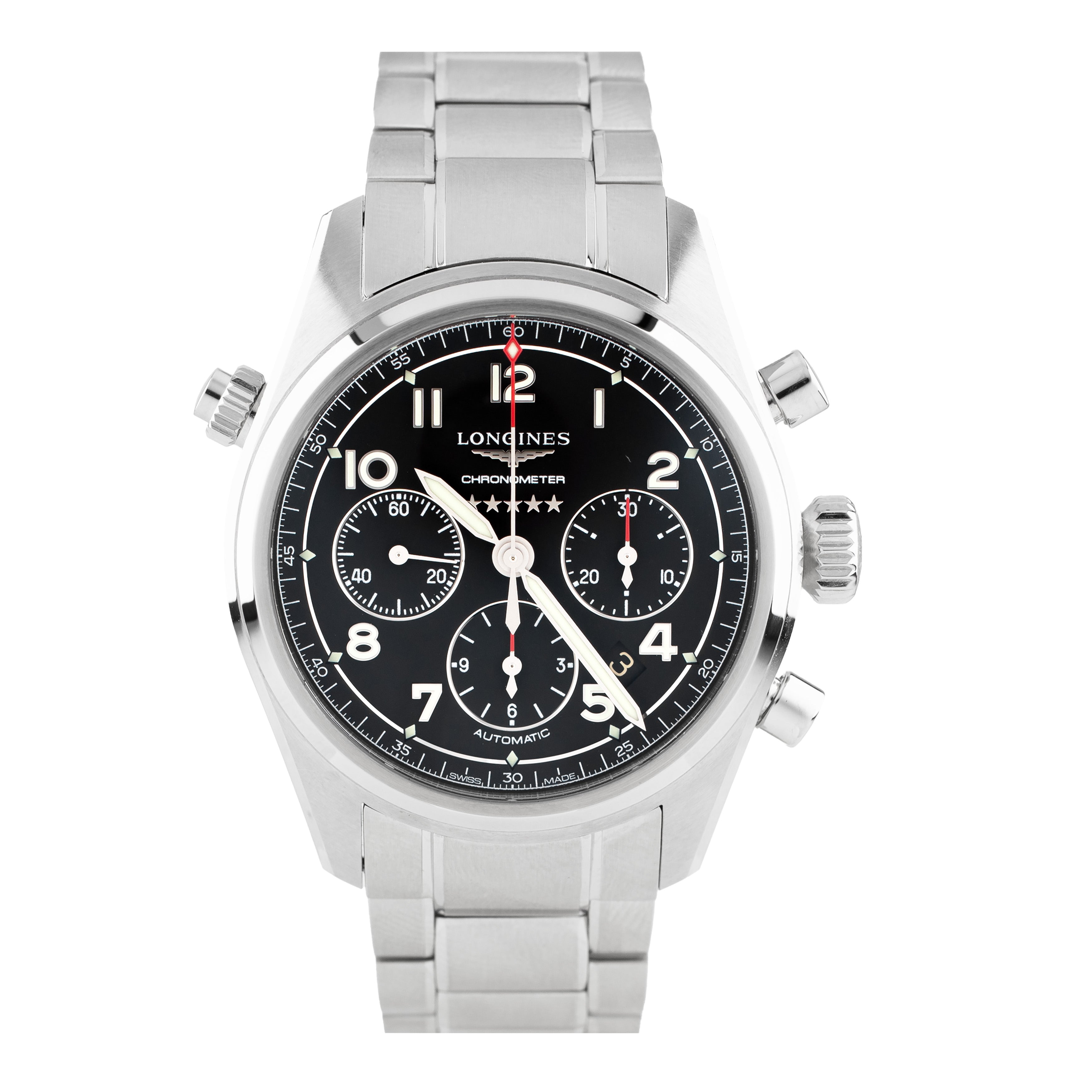 Longines Spirit Chronograph Stainless Steel Black Dial 42mm L3.820.4.53.6 Full Set