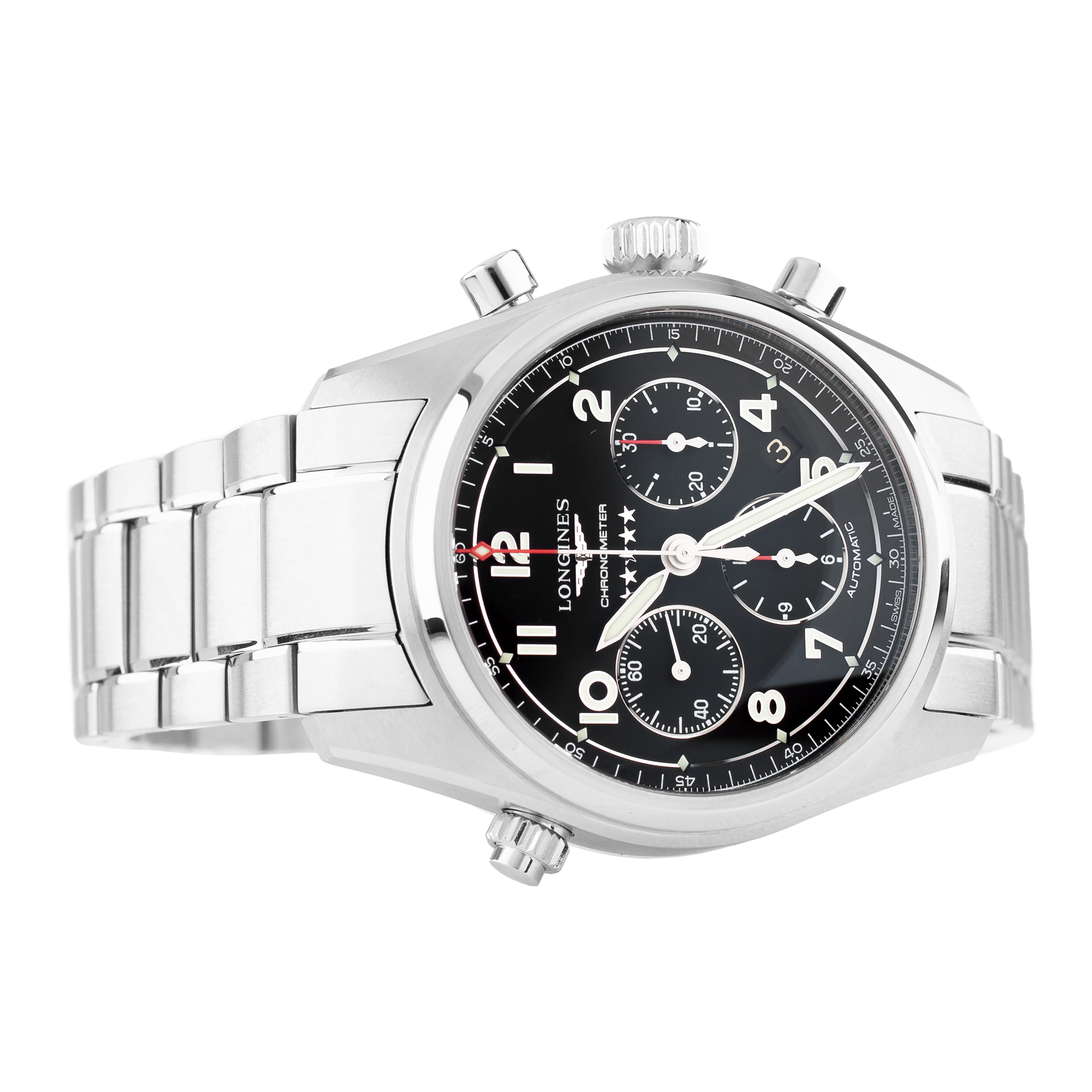 Longines Spirit Chronograph Stainless Steel Black Dial 42mm L3.820.4.53.6 Full Set