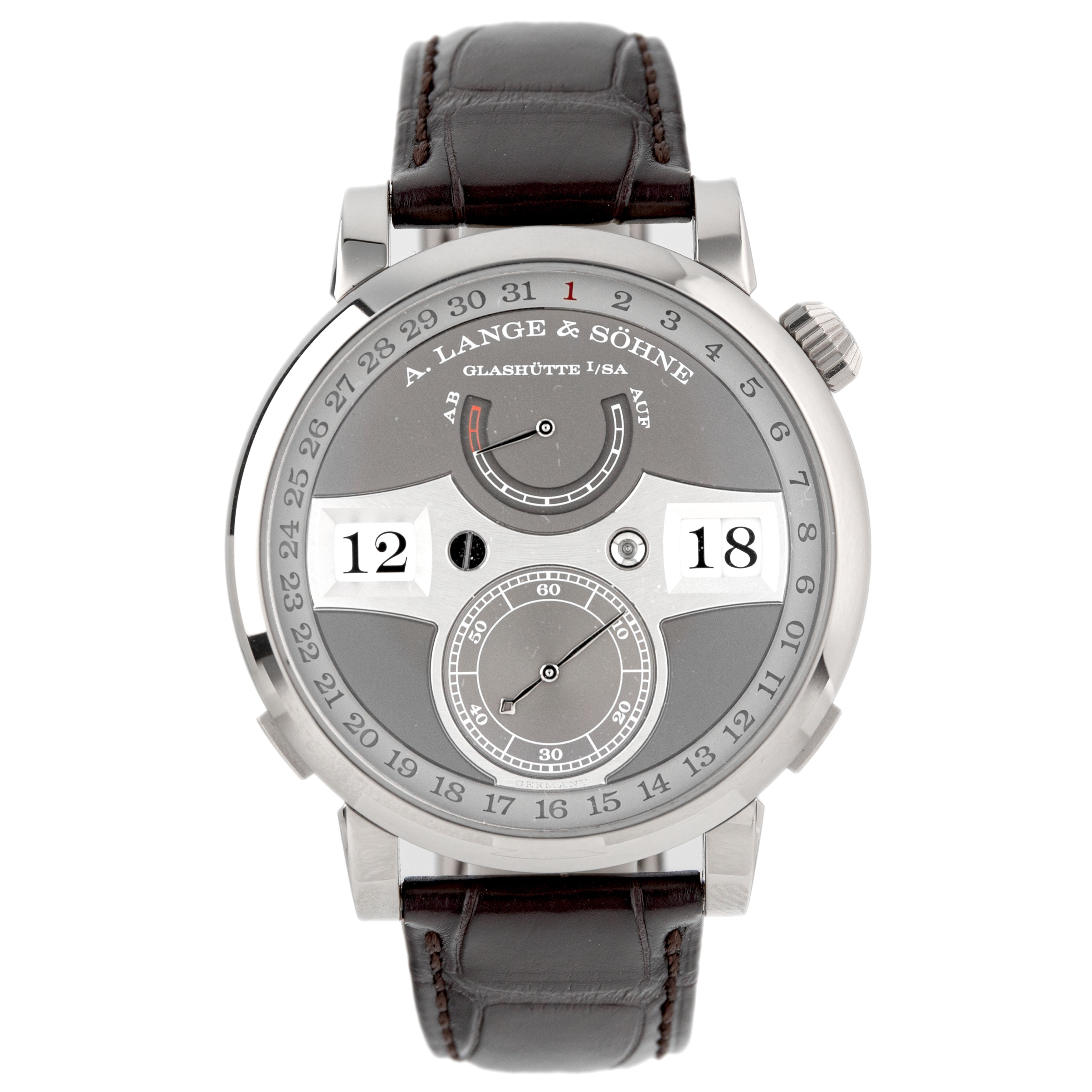 A. Lange & Sohne Zeitwerk Date White Gold Gray Dial 44.2mm 148.038 Full Set