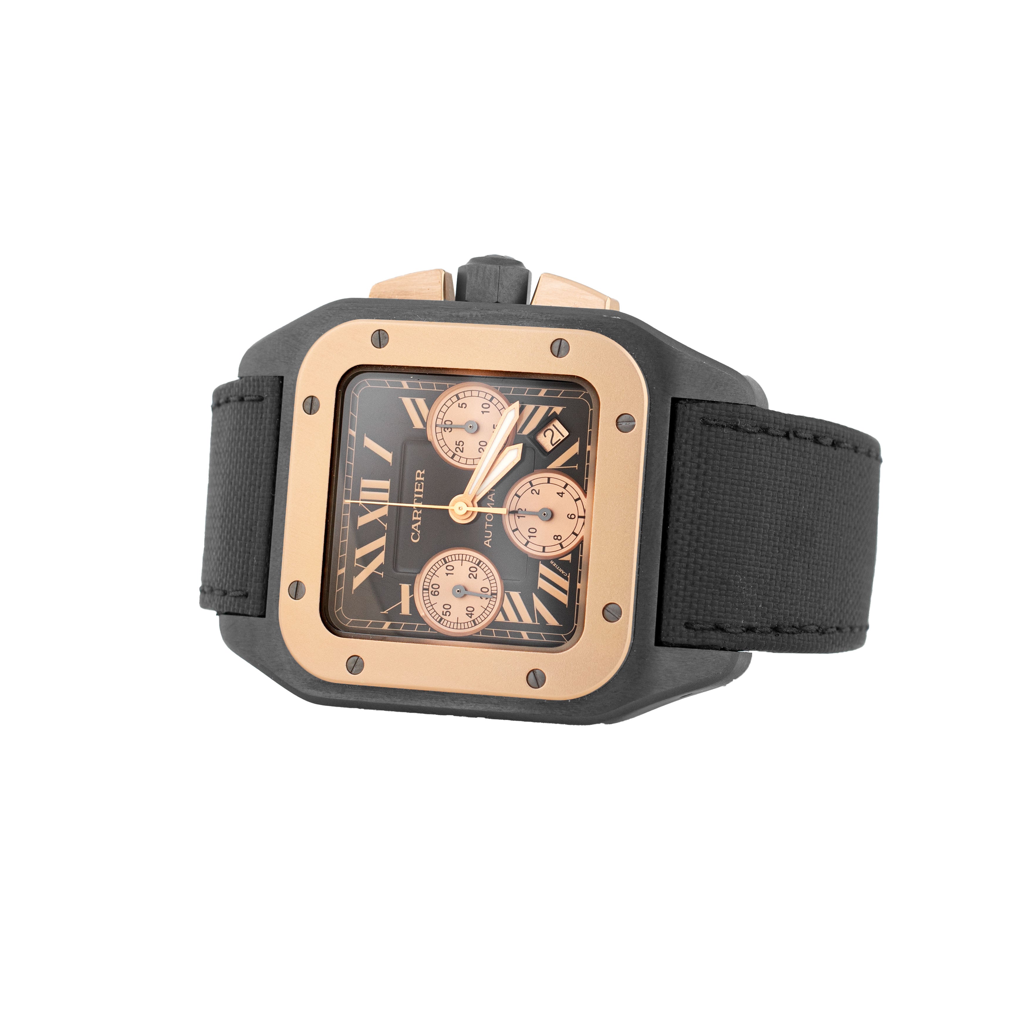 Cartier Santos 100 XL Chronograph Stainless Steel Rose Gold Black