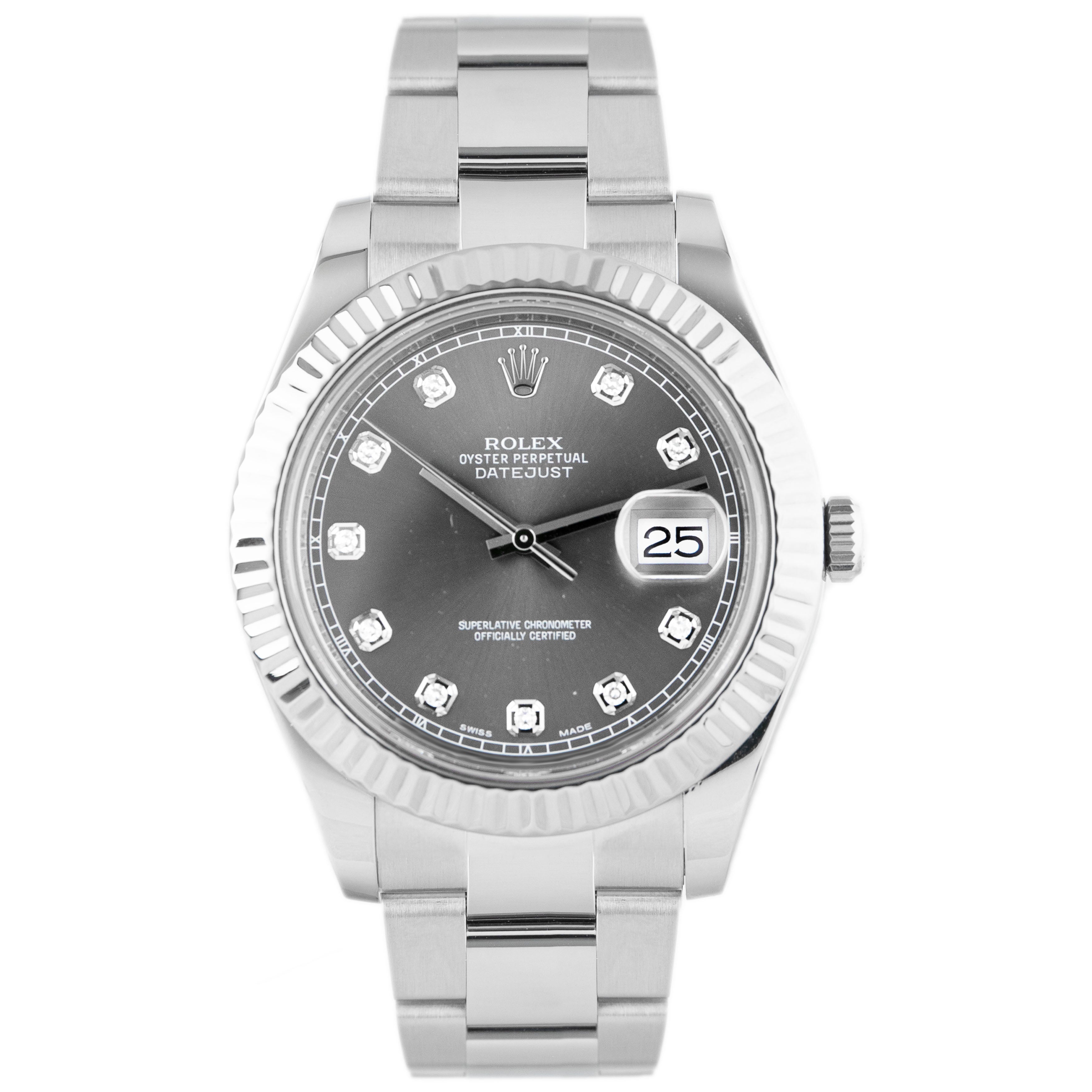 Rolex Datejust II Stainless Steel Gray Diamond Dial 41mm 116334 Full Set