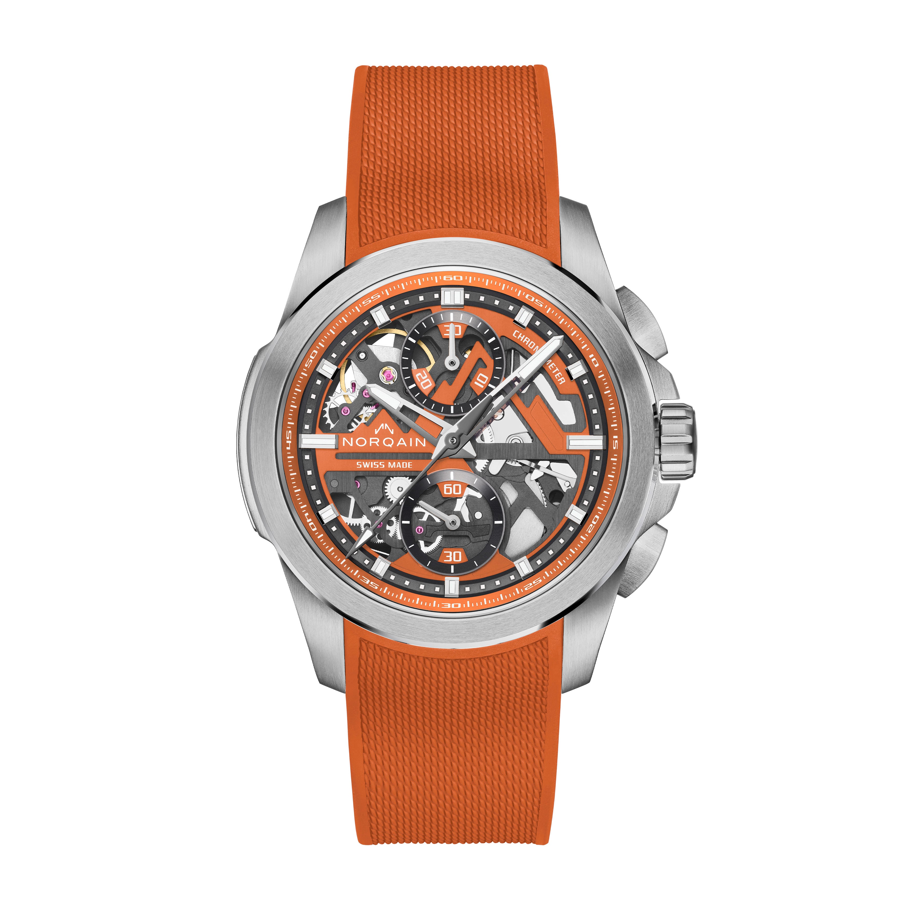 Norqain Independence Skeleton Chrono Watch, 42mm Orange Dial, N3200.40S01.O01.R01