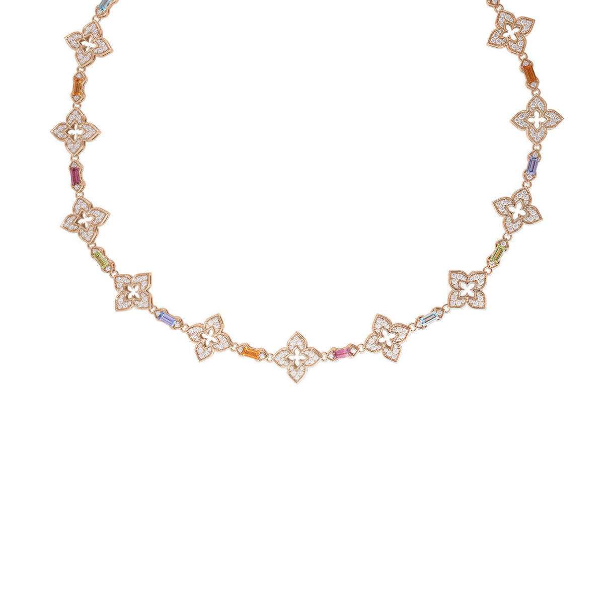 Roberto Coin 18k Rose Gold Venetian Princess Carnival Diamond and Multi-Gem Flower Necklace