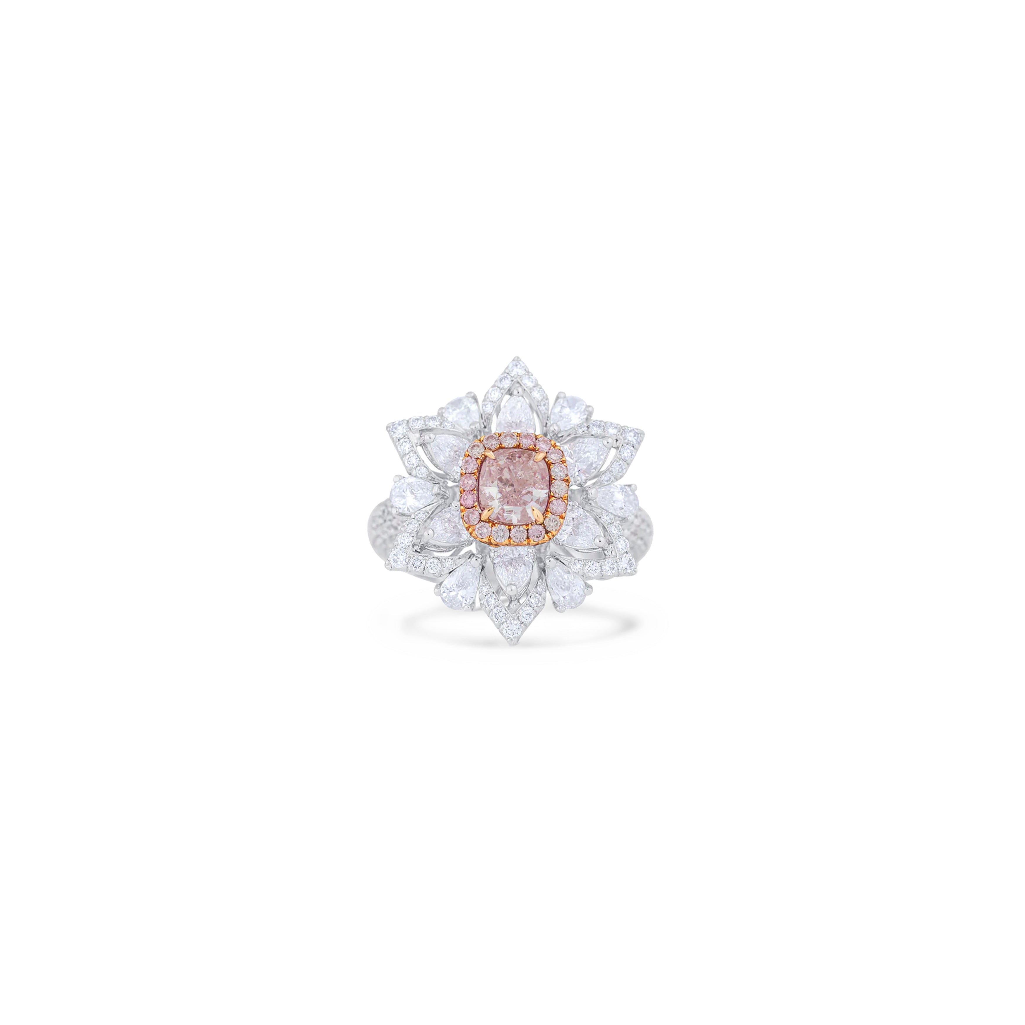 18K White Gold Fancy Pink Cushion Diamond Ring