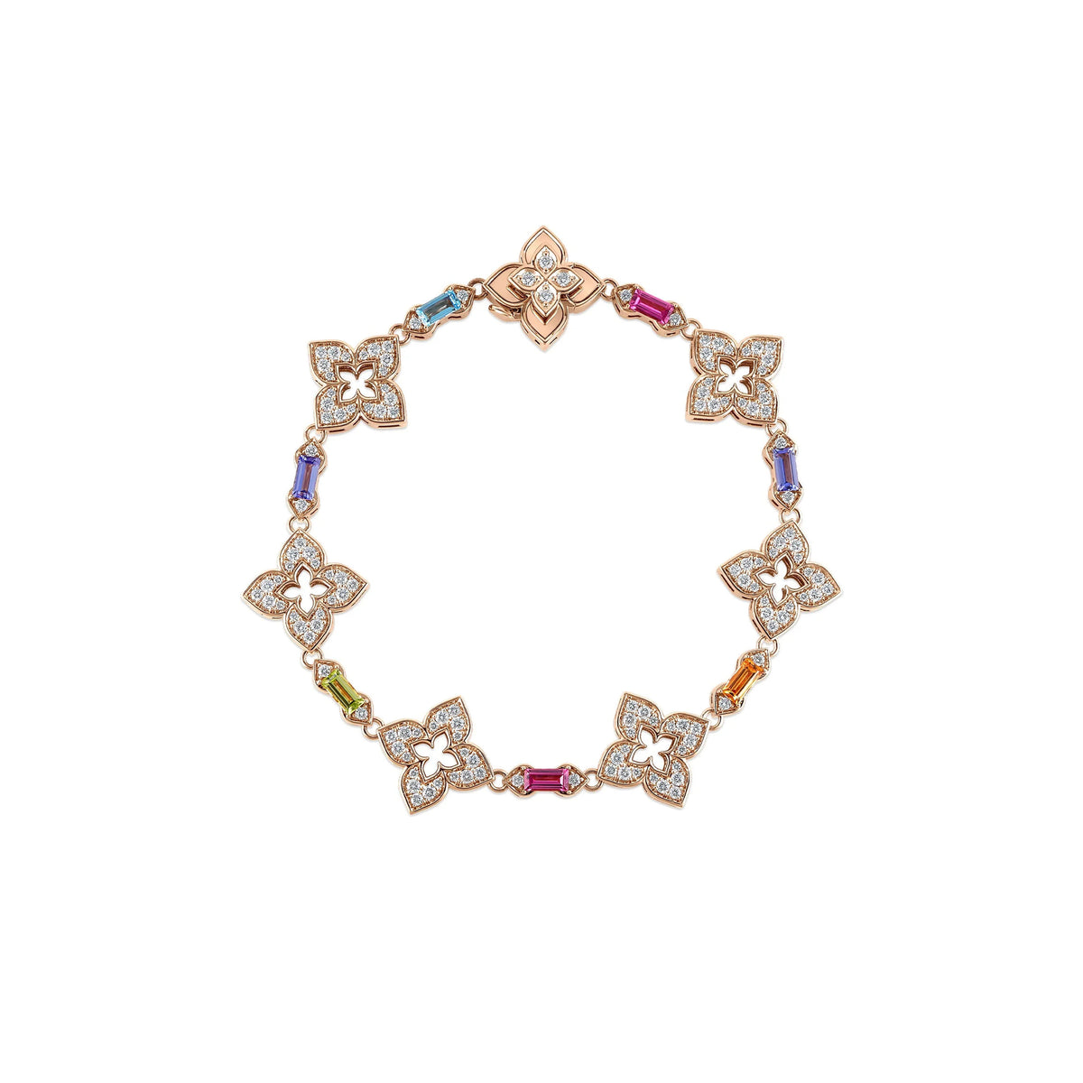 Roberto Coin 18k Rose Gold Venetian Princess Carnival Diamond and Multi-Gem Flower Bracelet
