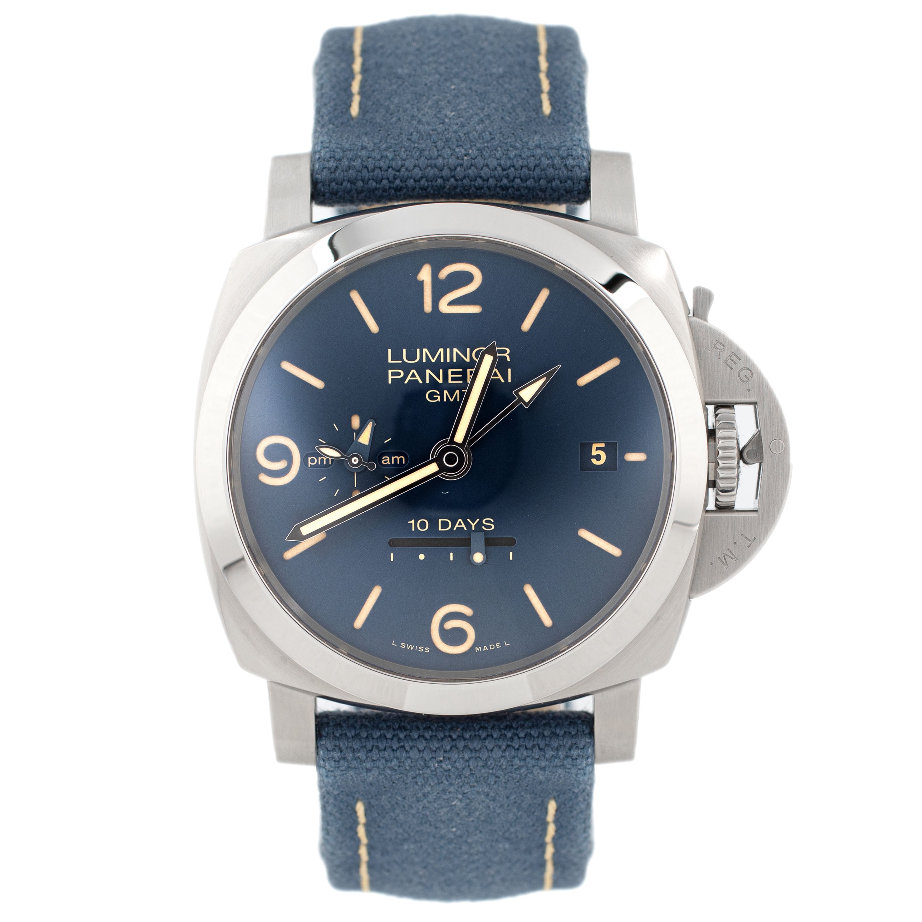 Panerai Luminor 1950 10 Days GMT Stainless Steel Blue Dial 44mm Pam00986 Full Set