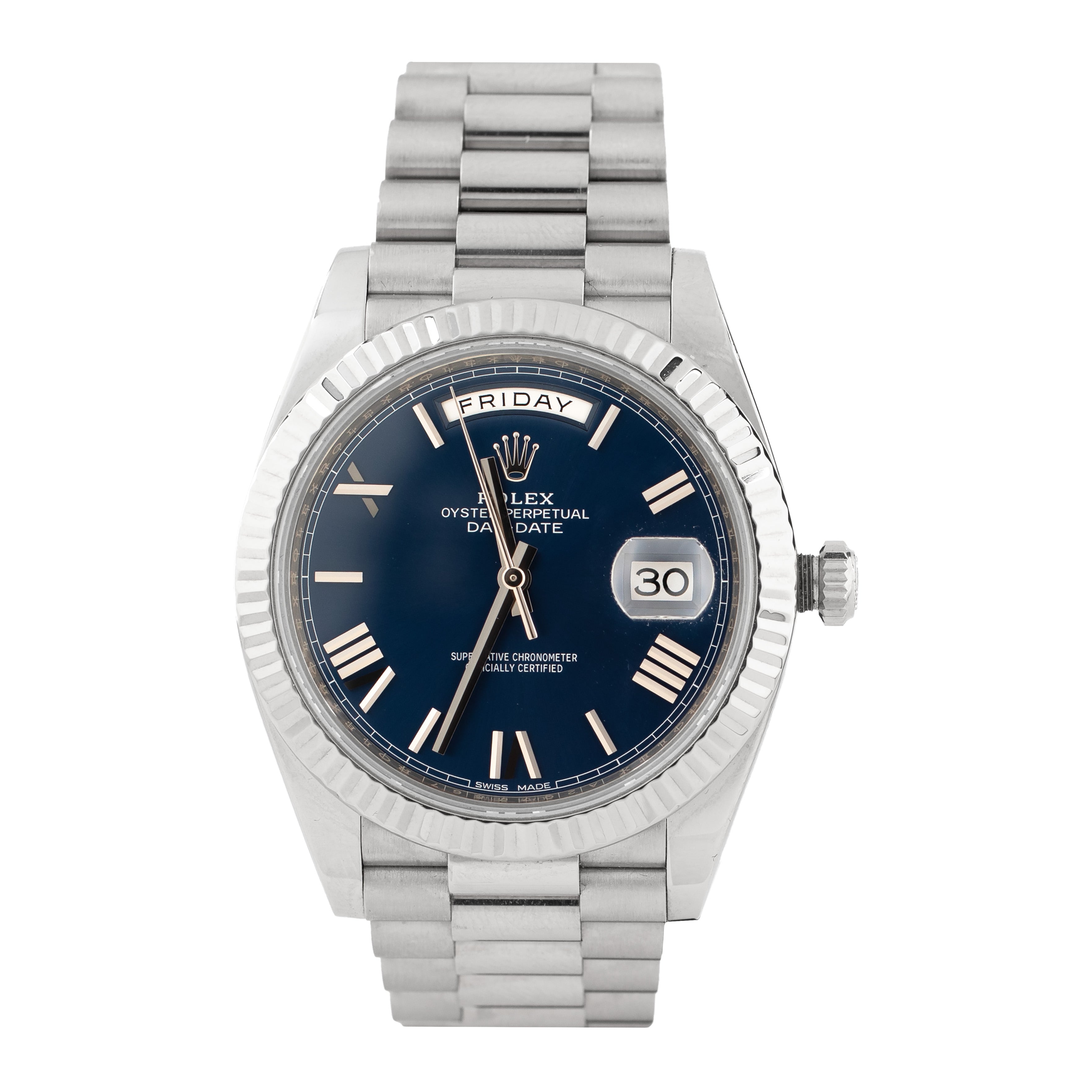 Rolex Day-Date 40 White Gold Blue Dial President Bracelet 40mm 228239 Full Set