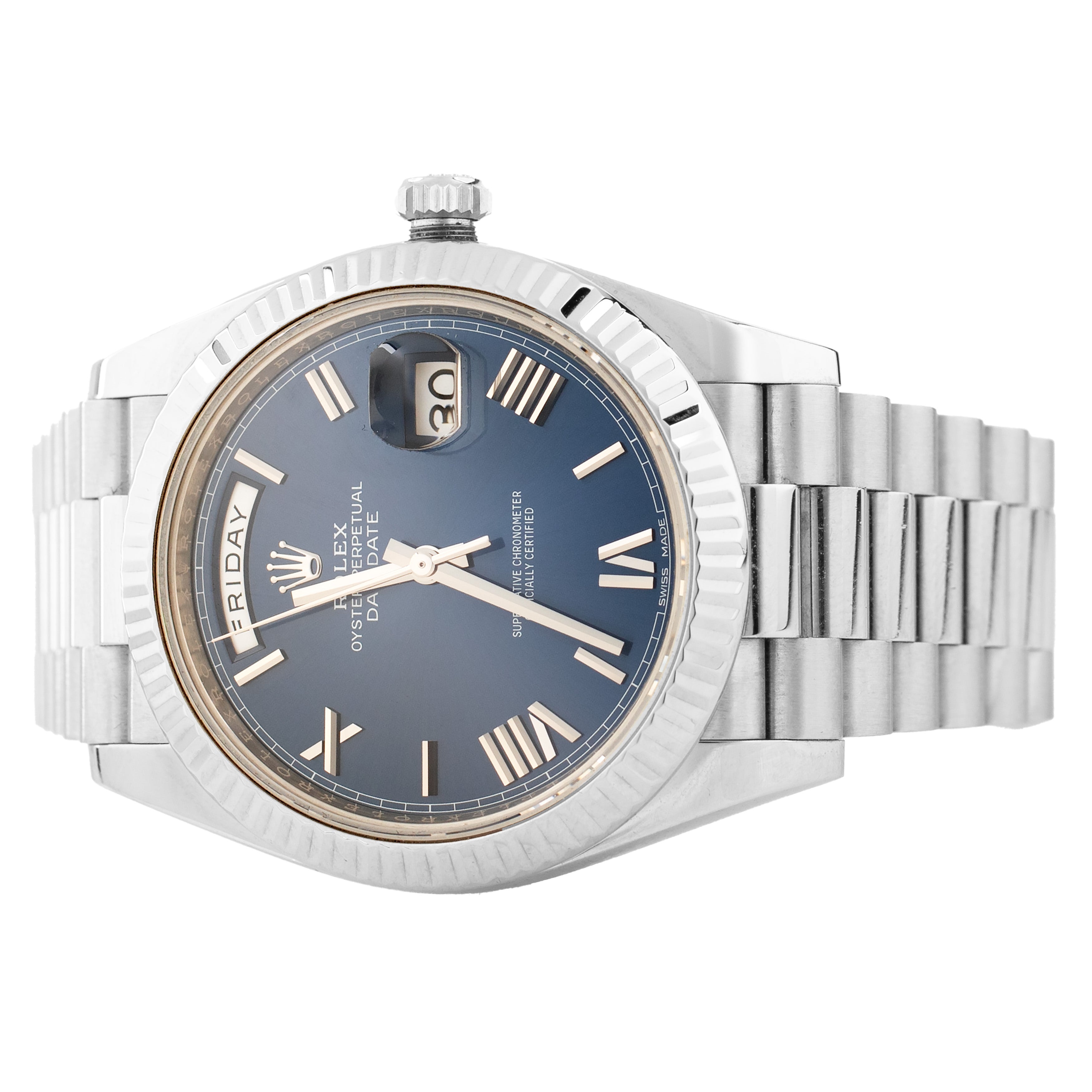 Rolex Day-Date 40 White Gold Blue Dial President Bracelet 40mm 228239 Full Set