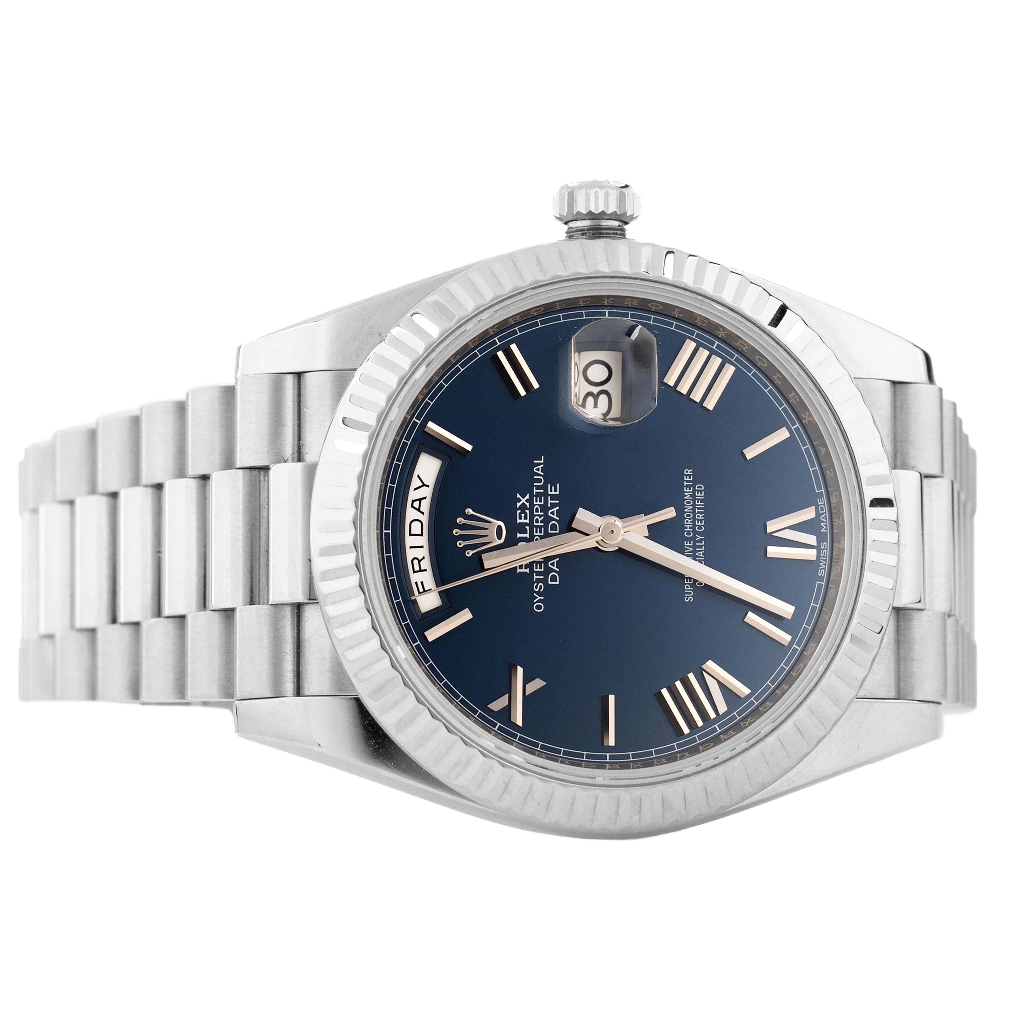 Rolex Day-Date 40 White Gold Blue Dial President Bracelet 40mm 228239 Full Set