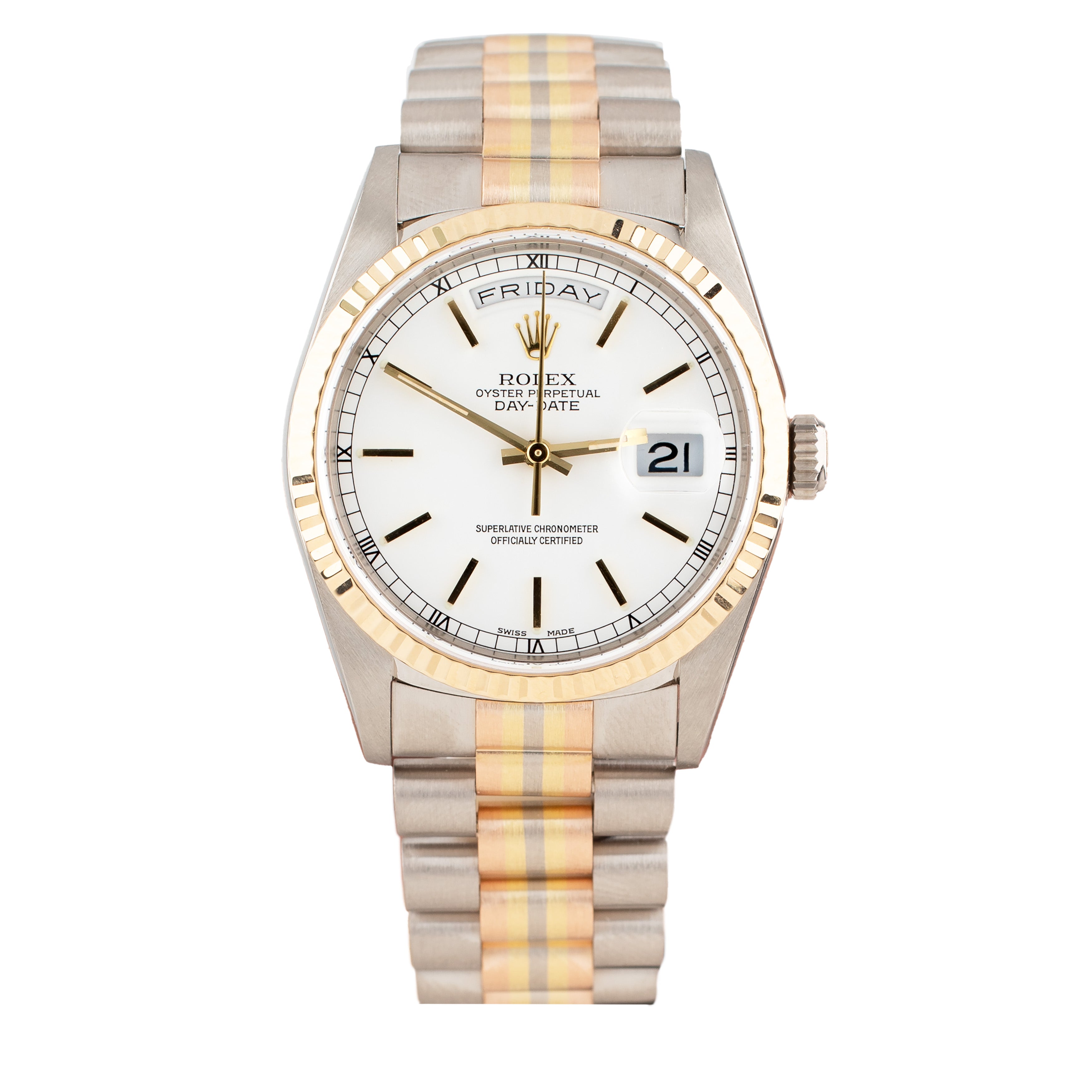 Rolex Day-Date 36 Tridor White Gold White Dial President Bracelet 36mm 18239BIC