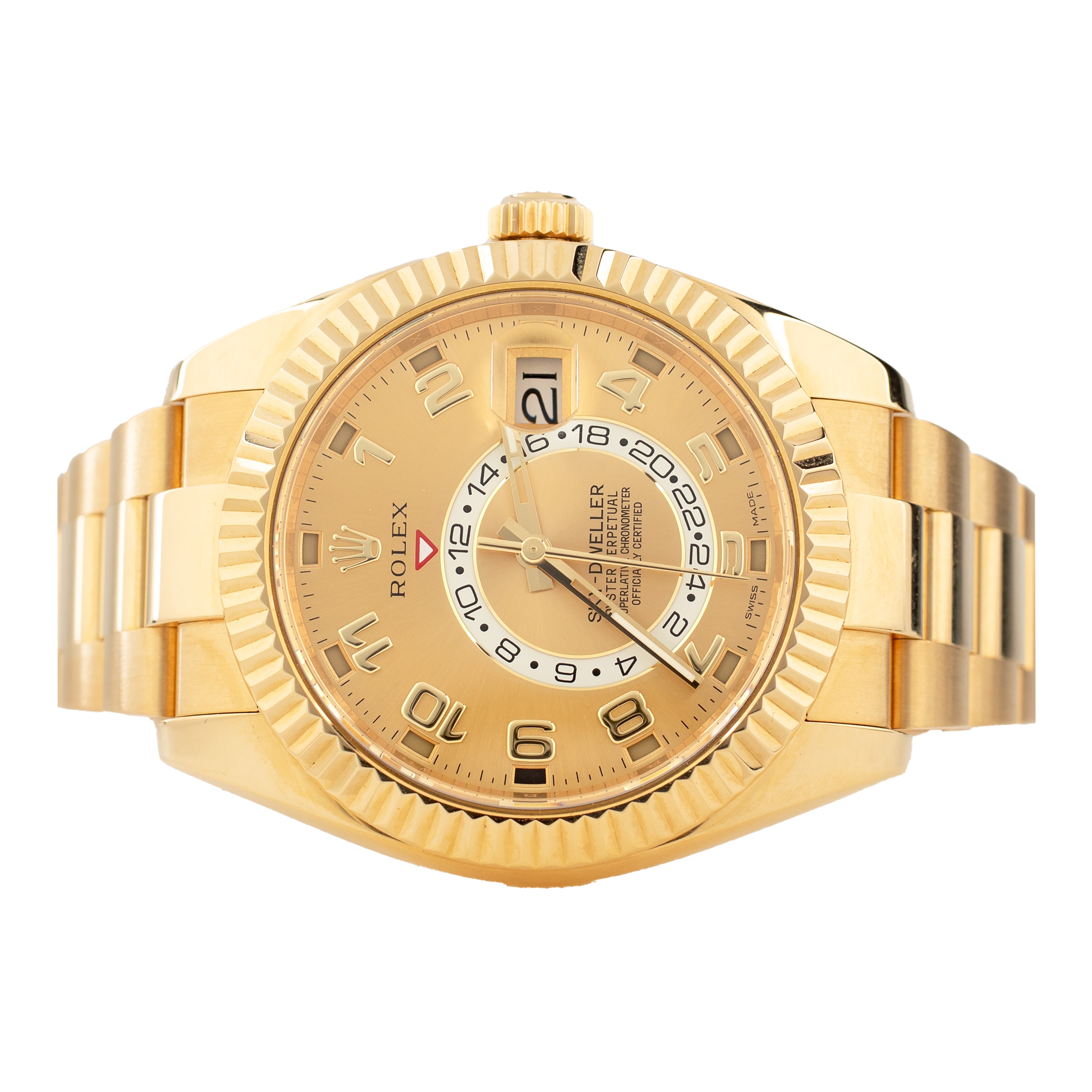 Rolex Sky-Dweller Yellow Gold  Gold Dial Oyster Bracelet 42mm 326938 Full Set