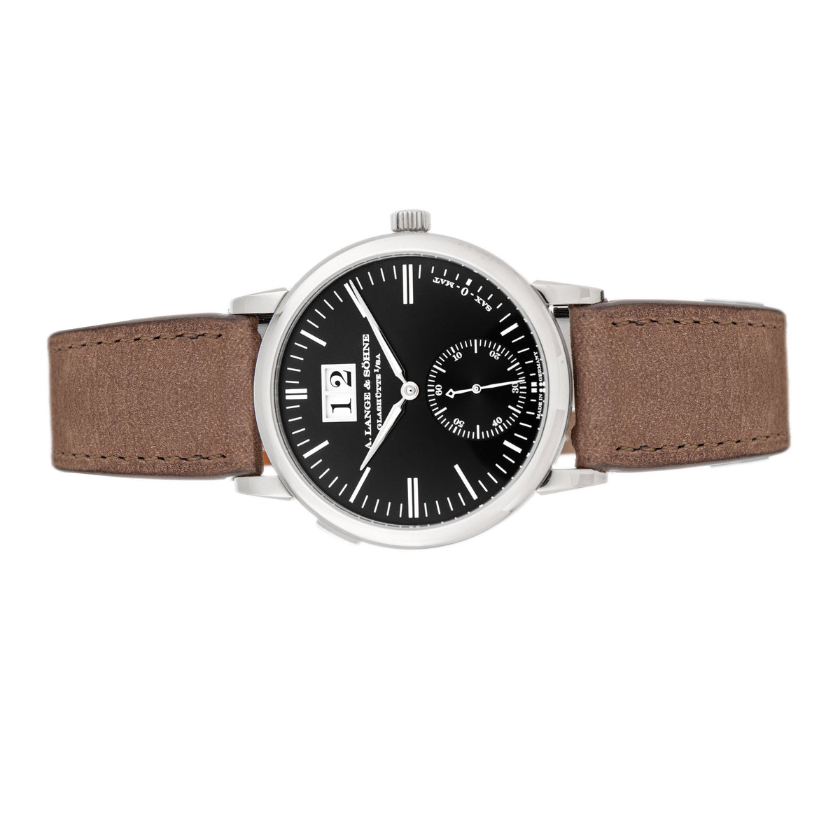 A. Lange & Sohne Saxonia Outsize Date White Gold Black Dial 38.5mm 381.029