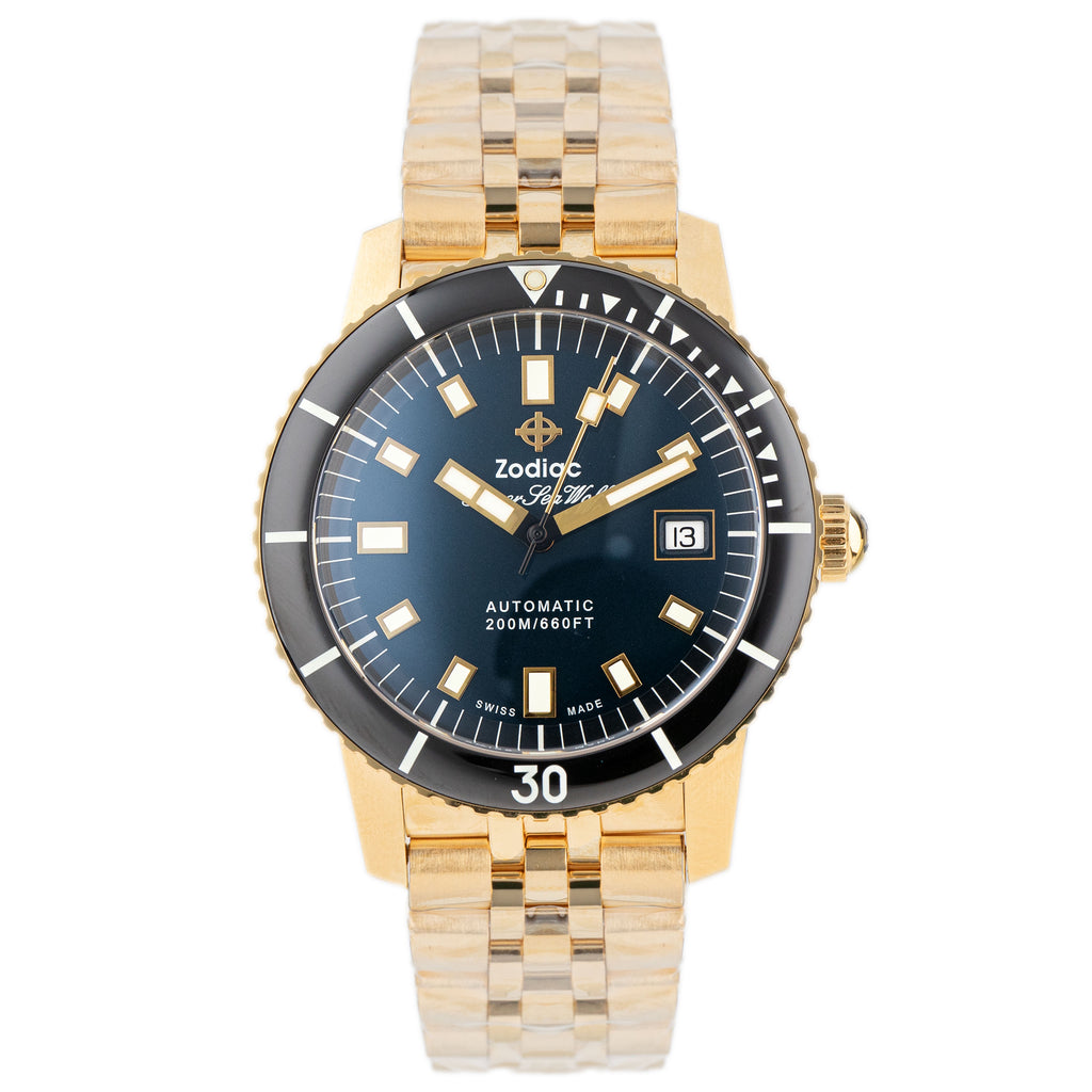 Zodiac Super Sea Wolf Compression Diver Gold Plated Black Dial 40mm Z0