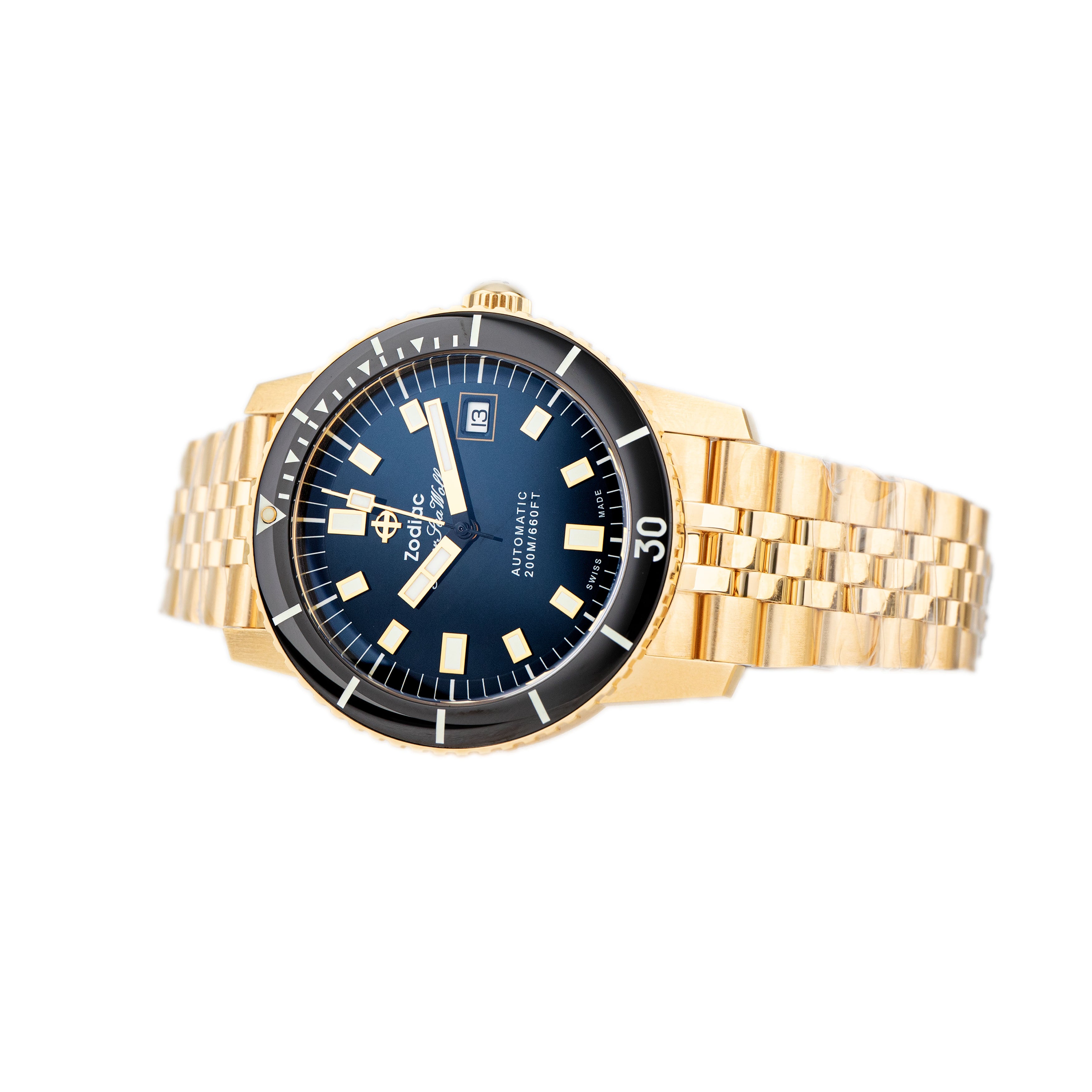 Zodiac Super Sea Wolf Compression Diver Gold Plated Black Dial 40mm Z09308