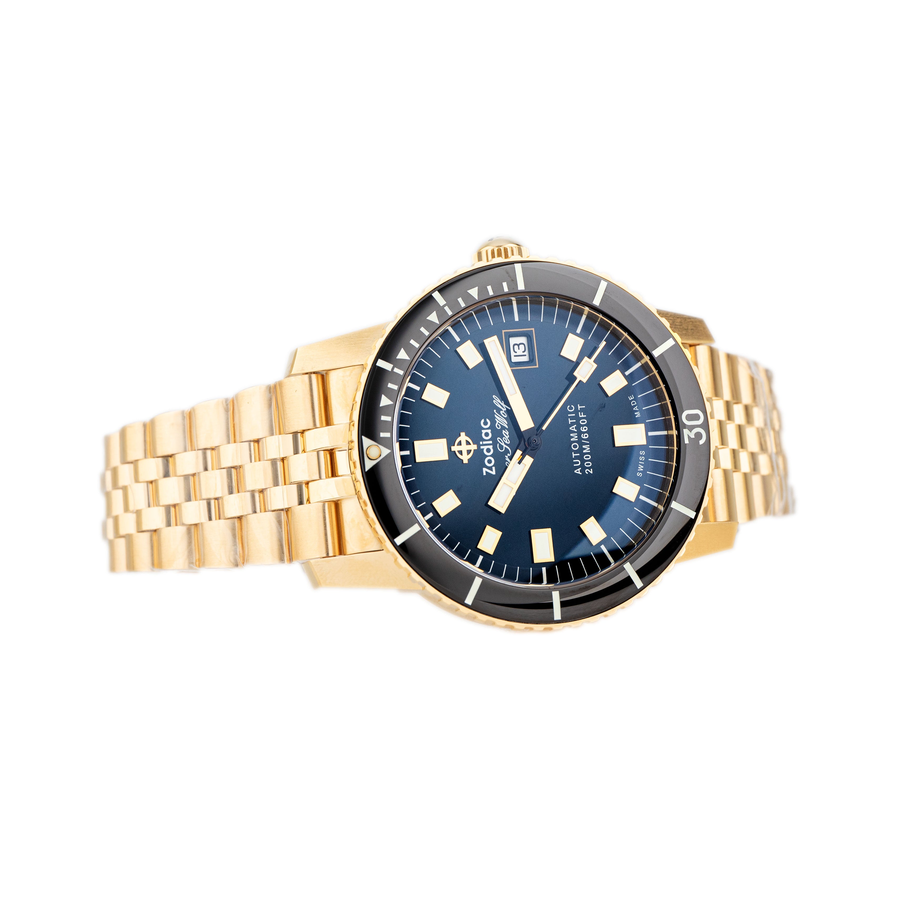 Zodiac Super Sea Wolf Compression Diver Gold Plated Black Dial