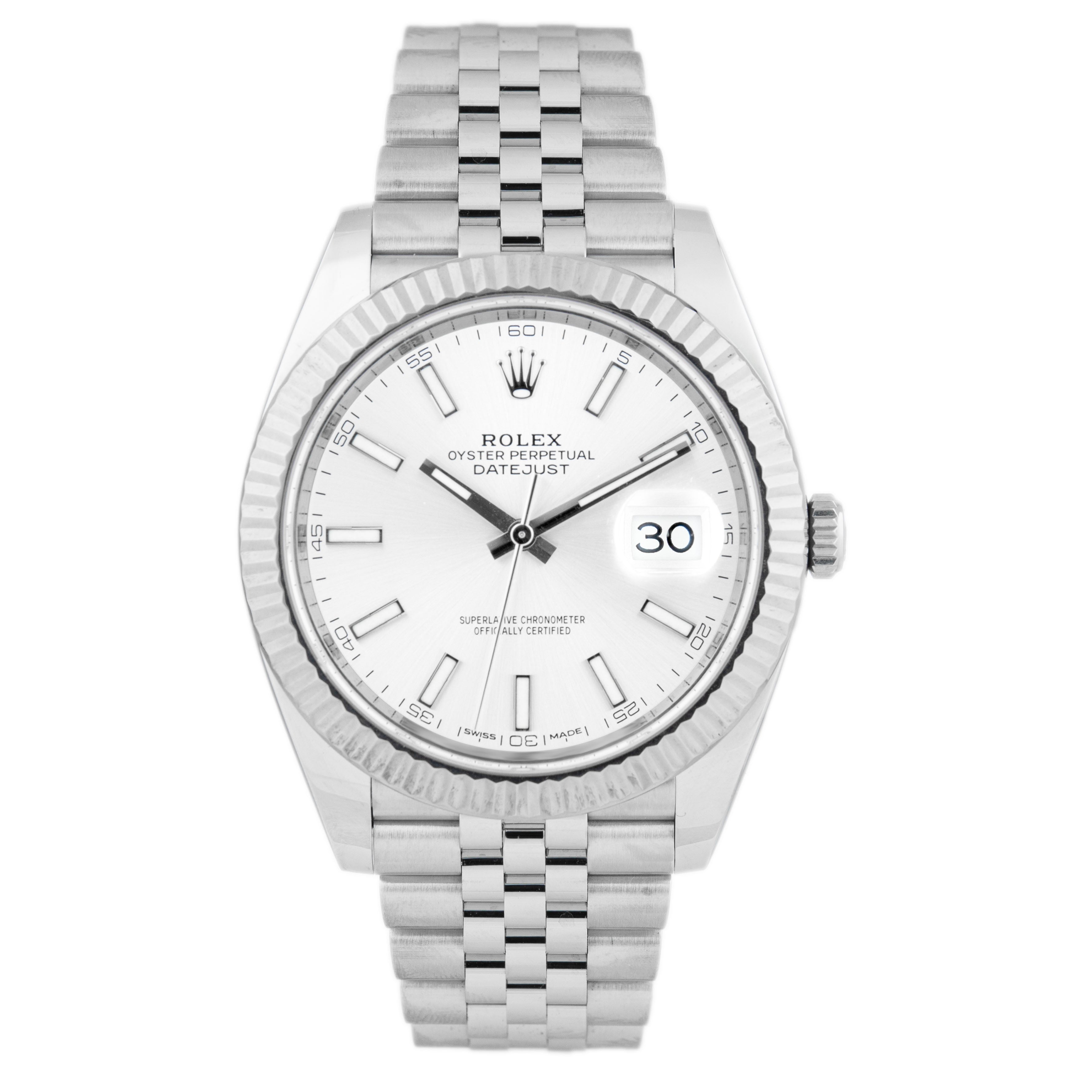 Rolex Datejust 41 Stainless Steel White Dial 41mm Fluted Jubilee 126334 Full Set