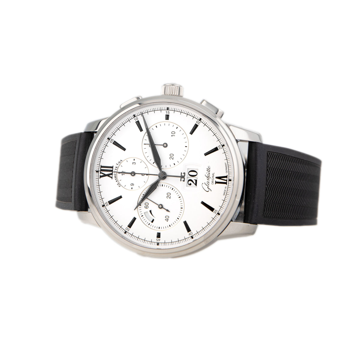Glashutte Original Senator Chronograph Panorama Date Stainless Steel White Dial 42mm 1-37-01-05-02-33 Full Set