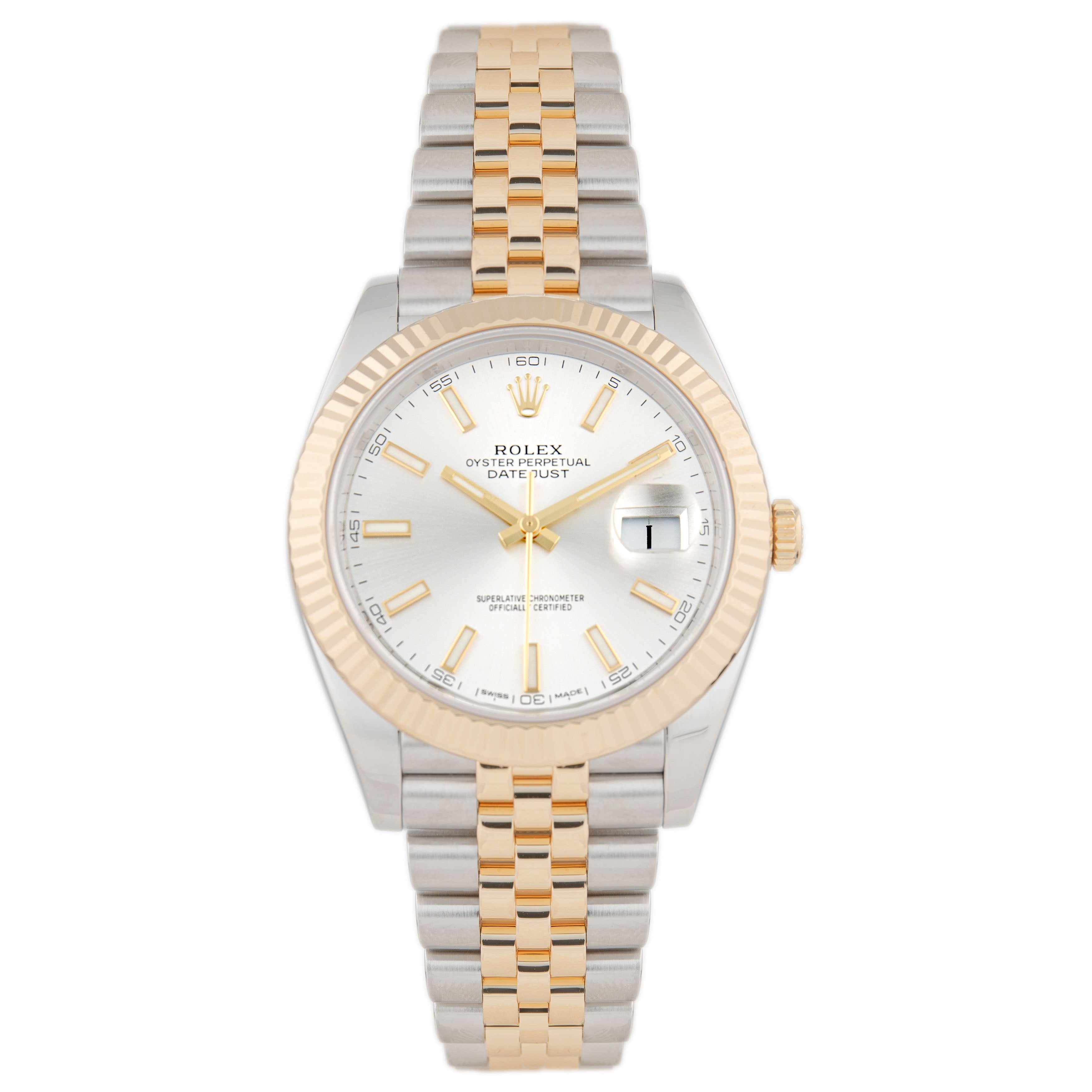 Rolex Datejust 41 Stainless Steel & Yellow Gold Silver Dial Fluted Jubilee 41mm 126333 Full Set