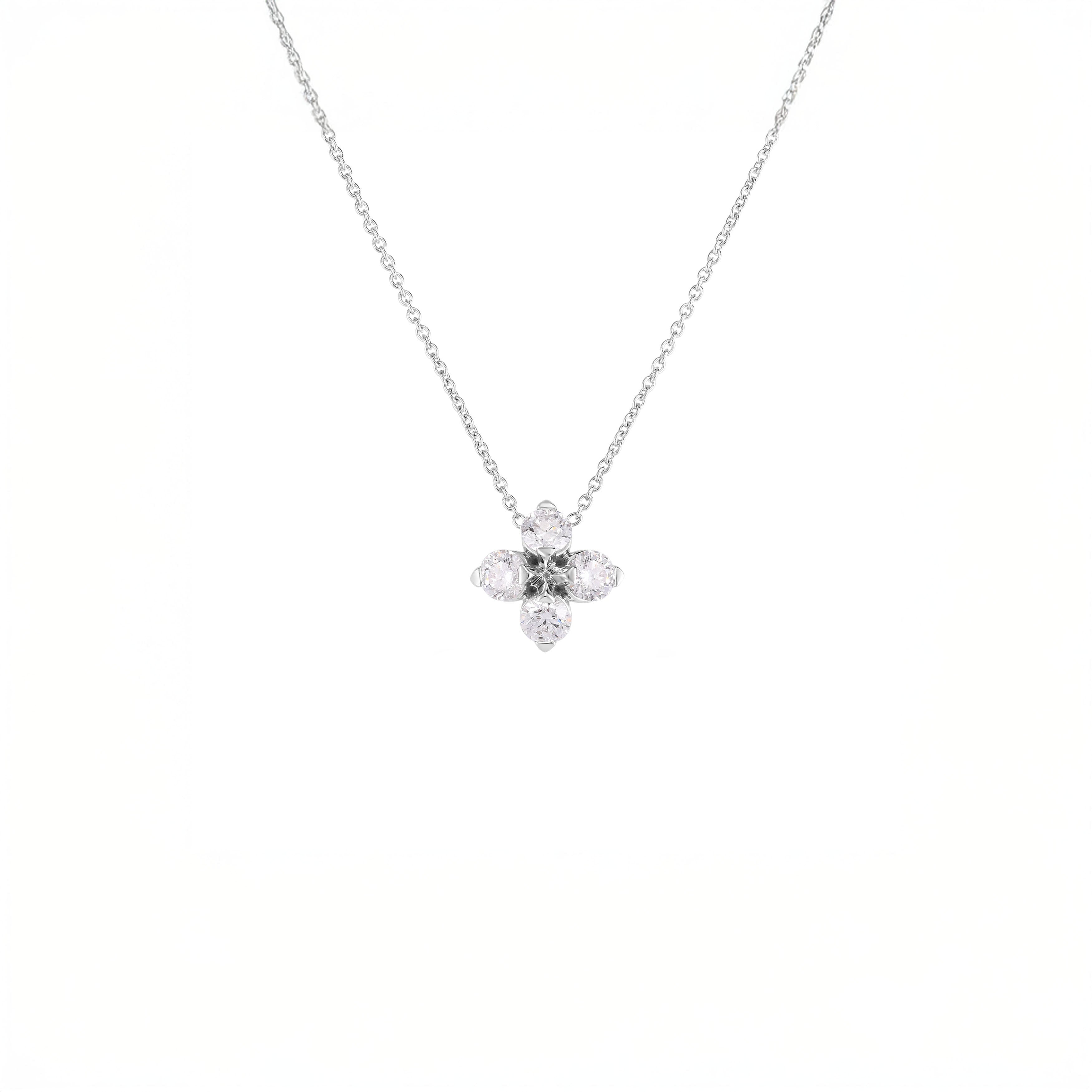 Roberto Coin 18K White Gold Love In Verona Diamond Flower Necklace