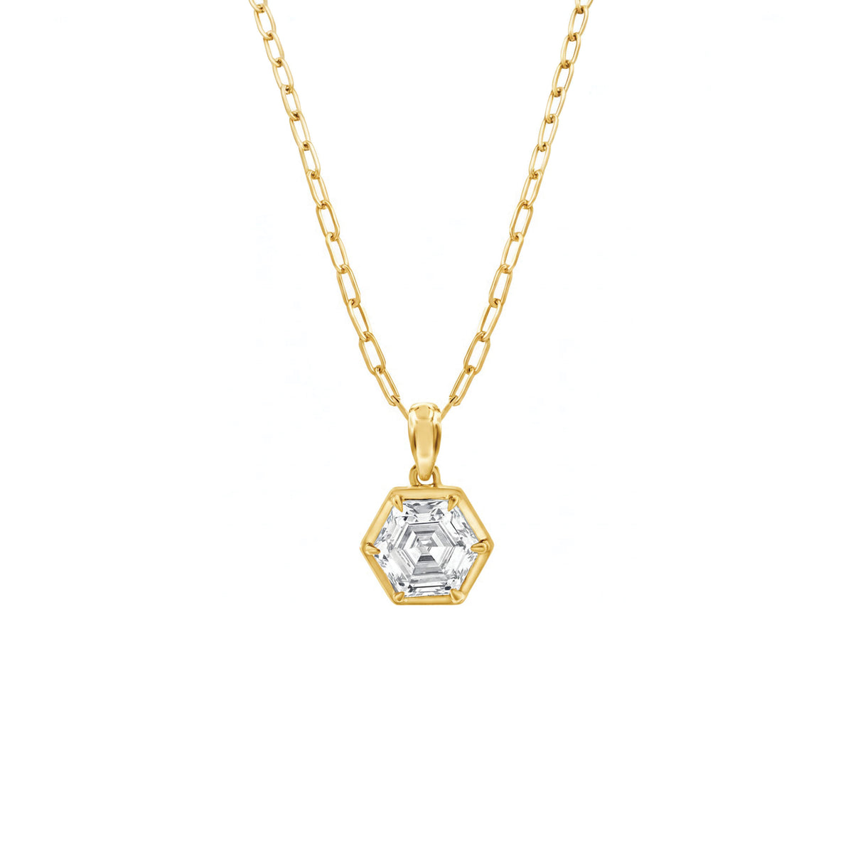 14K Yellow Gold Lab-Grown 2.13ct Hexagon Solitaire Pendant With Chain