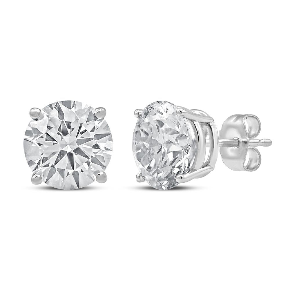 14K White Gold Lab-Grown 4.00ct Round Diamond Stud Earrings