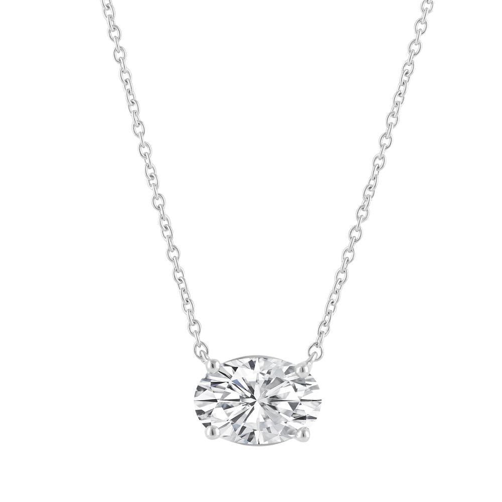 14K White Gold Lab-Grown 1.00ct Oval Diamond Pendant With Chain