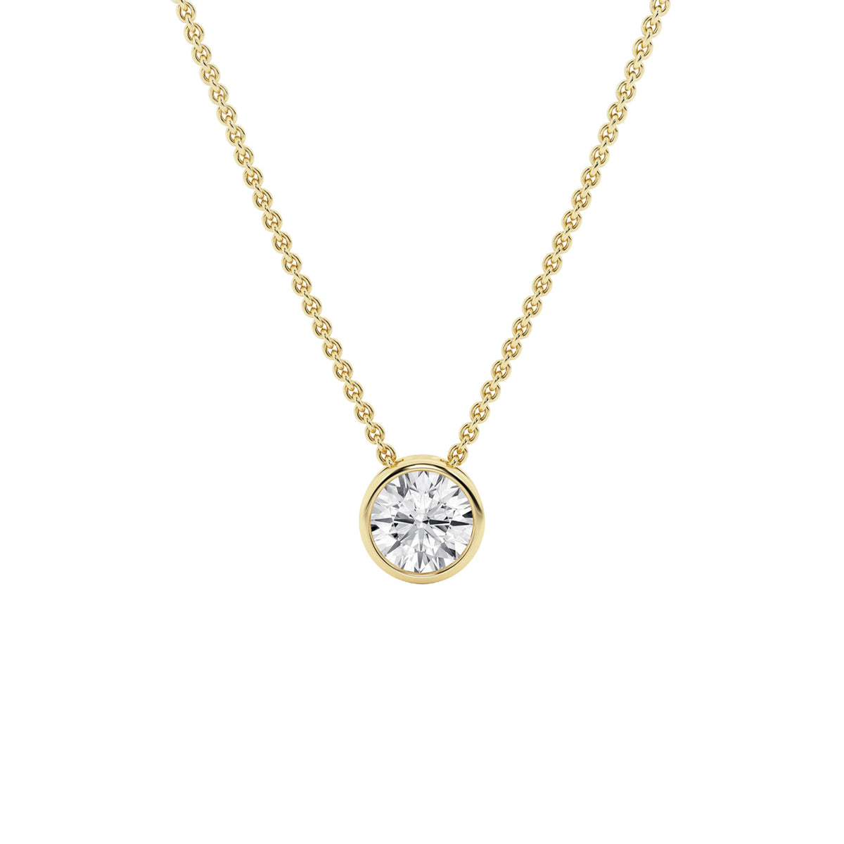 14K Yellow Gold Lab-Grown 1.00ct Round Bezel-Set Diamond Pendant With Chain
