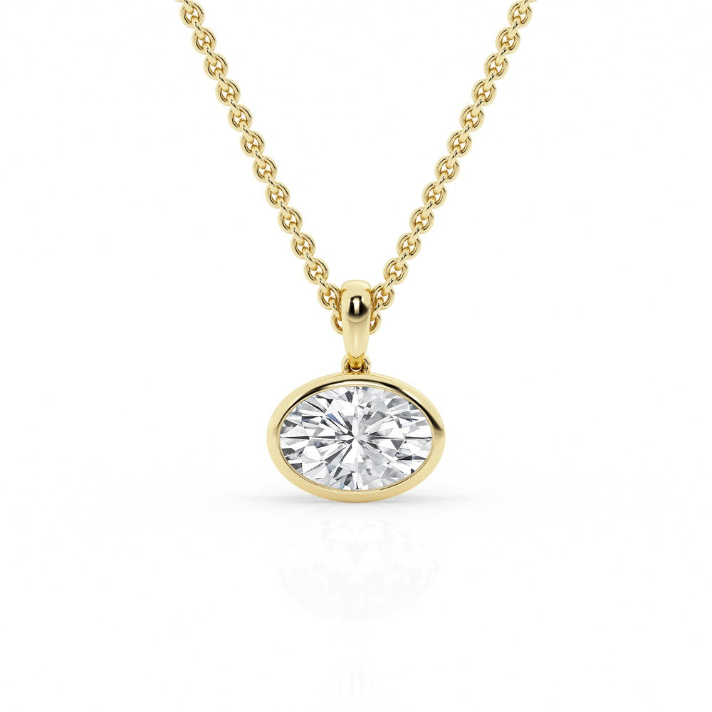 14K Yellow Gold Lab-Grown 1.00ct Oval Bezel-Set Diamond Pendant With Chain