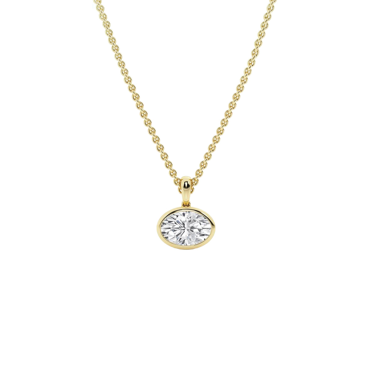 14K Yellow Gold Lab-Grown 1.00ct Oval Bezel-Set Diamond Pendant With Chain