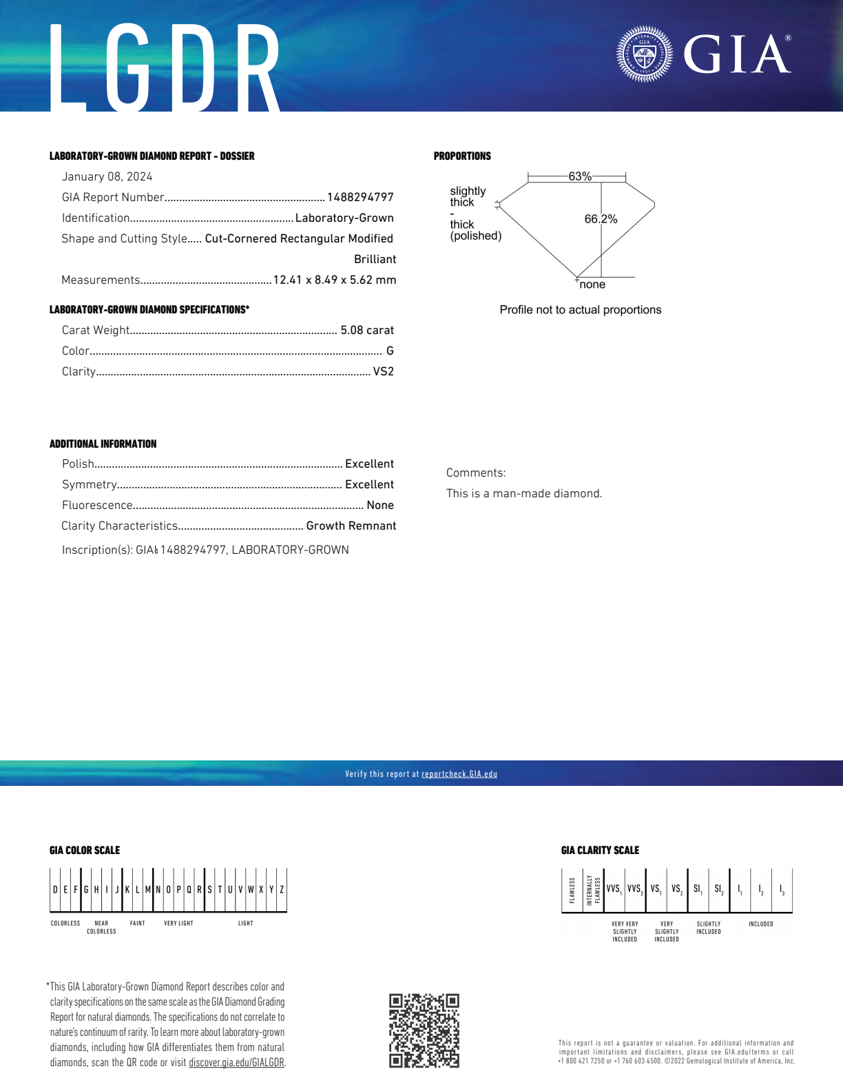 18K White Gold Radiant Lab-Grown Diamond Engagement Ring