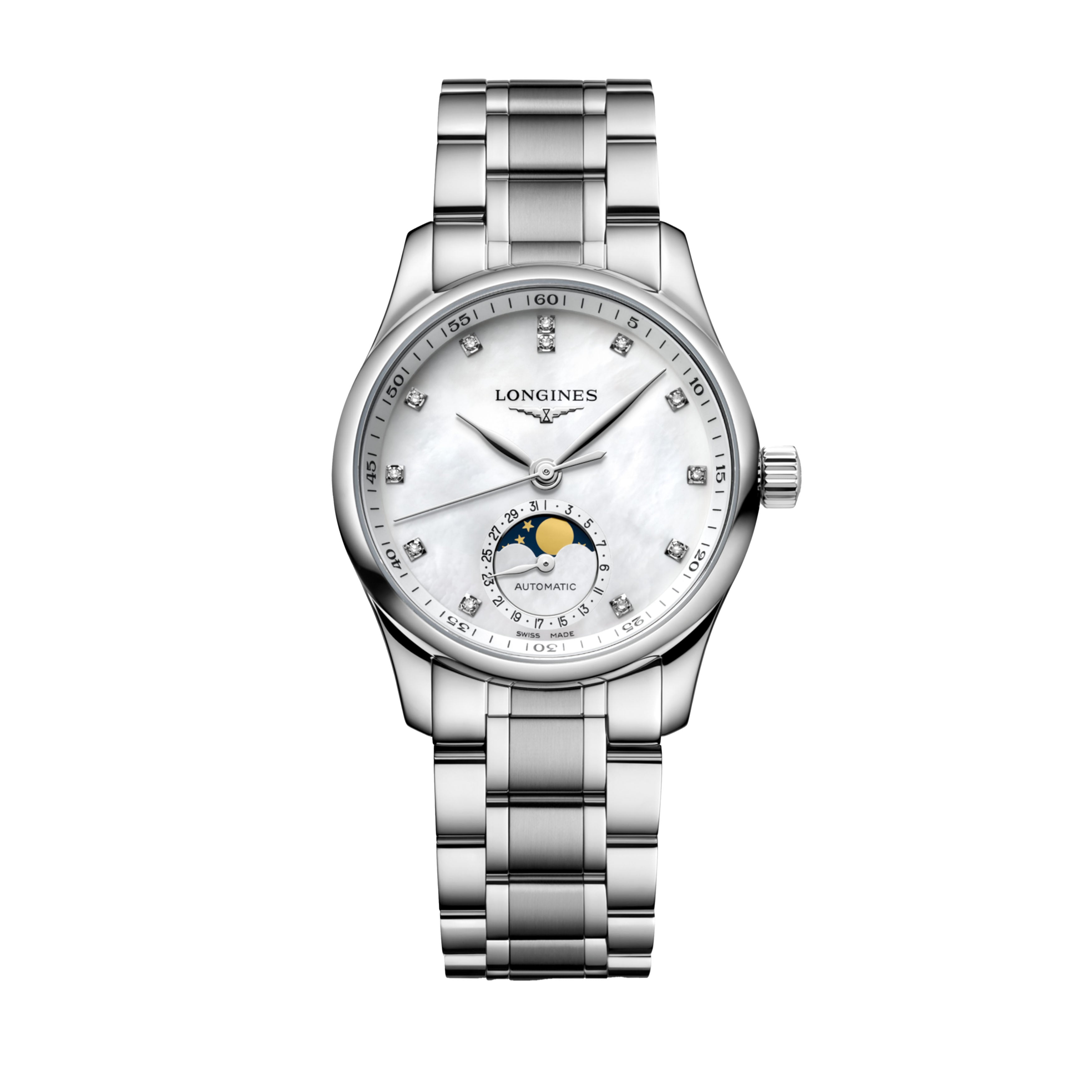 Longines Master Collection Moonphase Watch, 34mm White Dial, L2.409.4.87.6