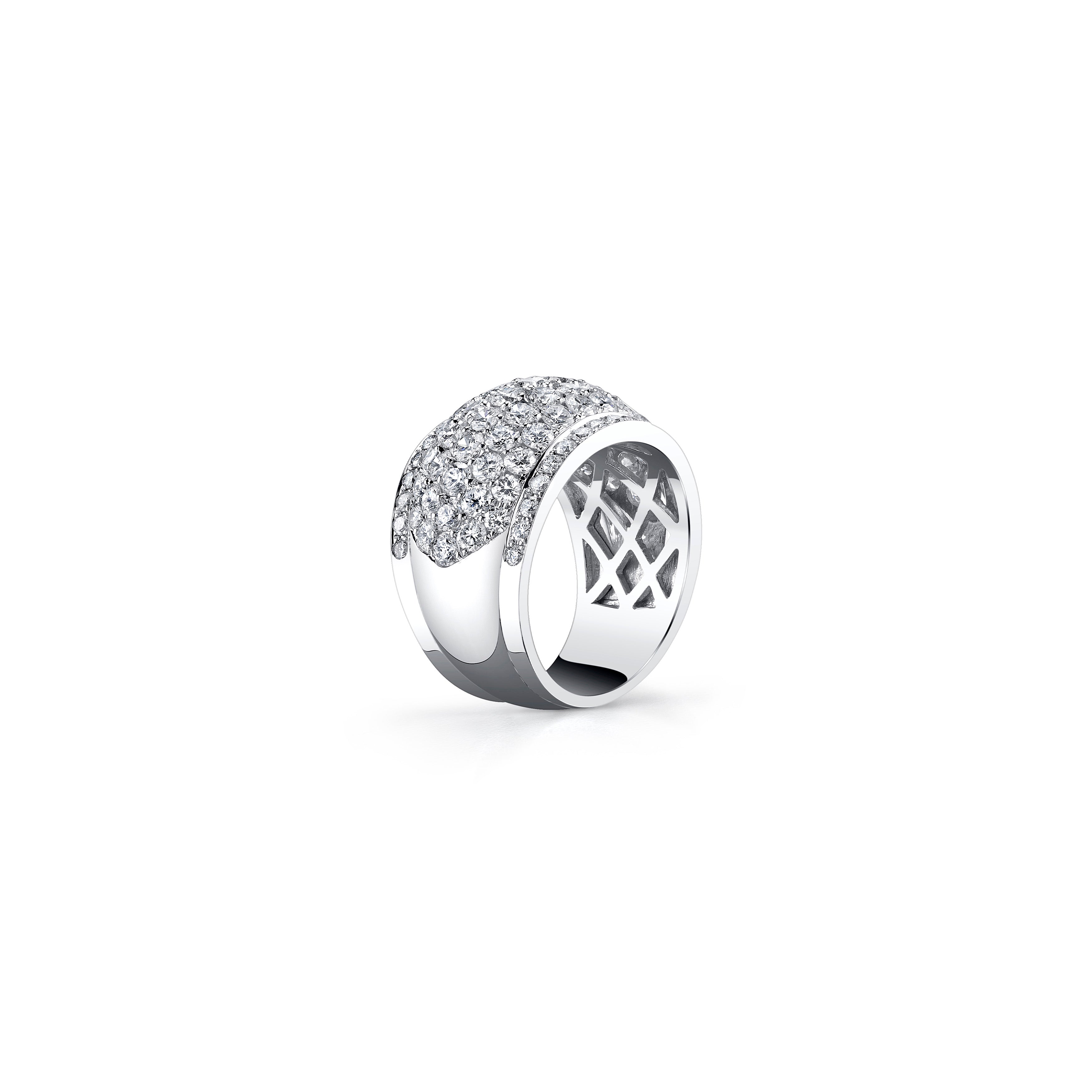 18K White Gold Micro Pave Diamond Domed Cigar Band