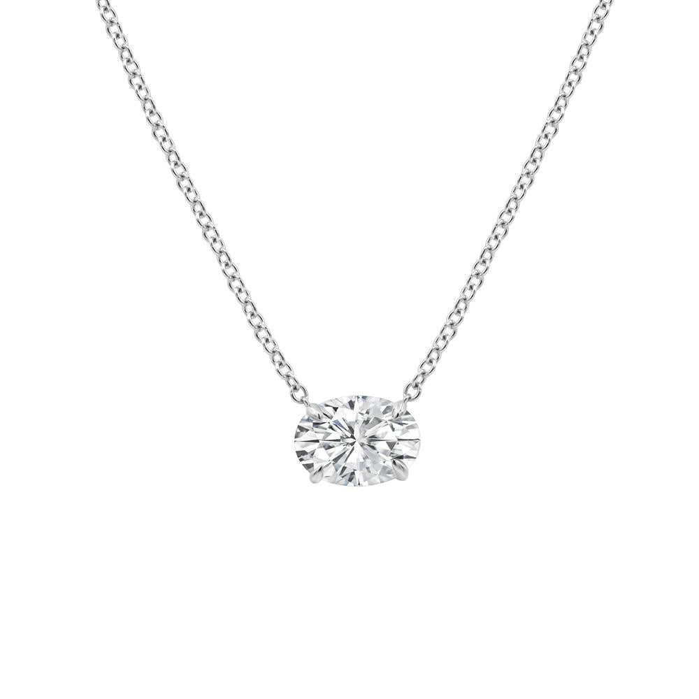 14K White Gold Lab-Grown 2.00ct Oval Diamond Pendant With Chain