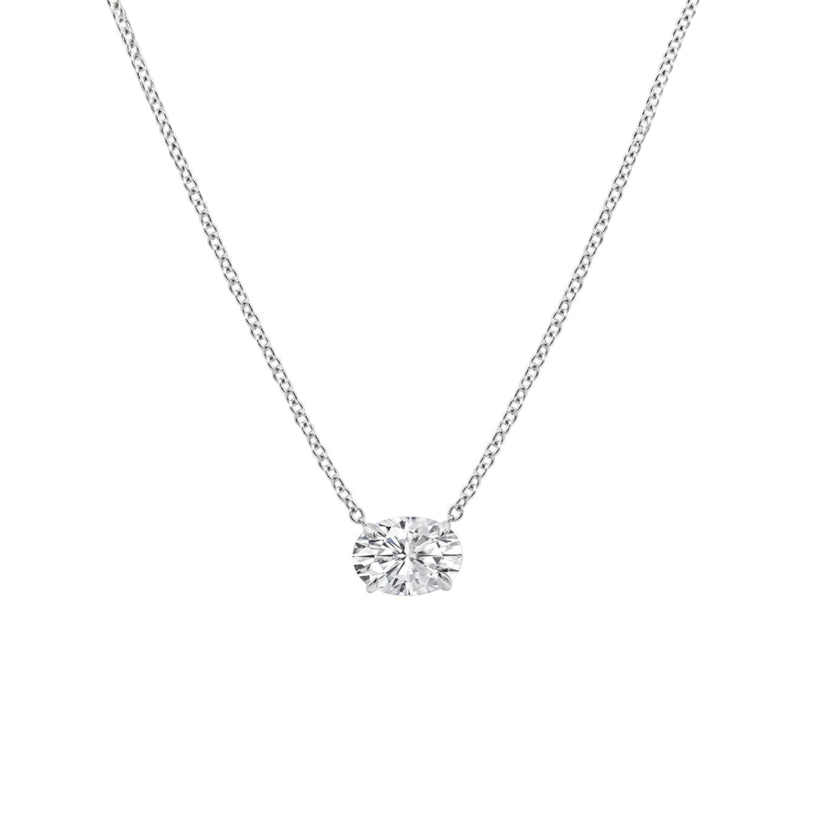 14K White Gold Lab-Grown 2.00ct Oval Diamond Pendant With Chain