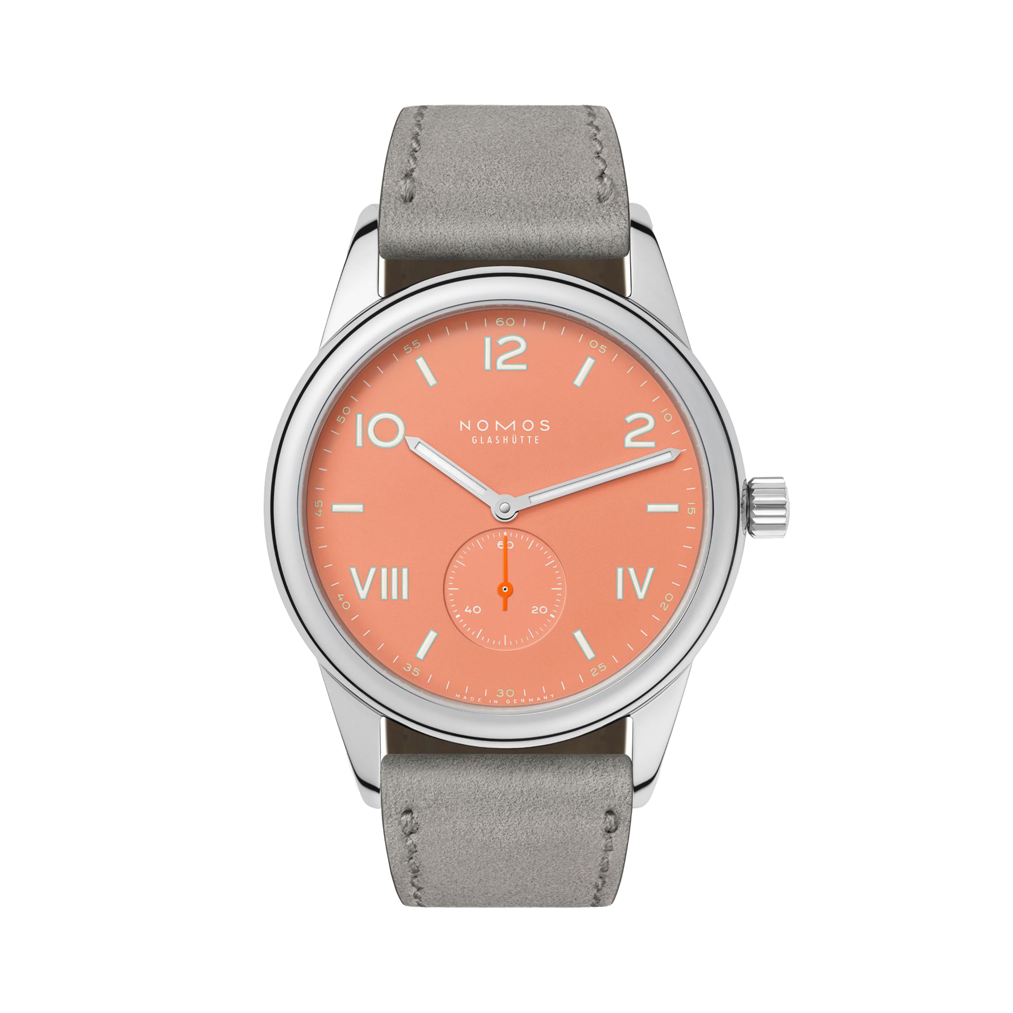 Nomos Glashutte Club Campus 38 Cream Coral Watch, 38.5mm Coral Dial, 725.GB