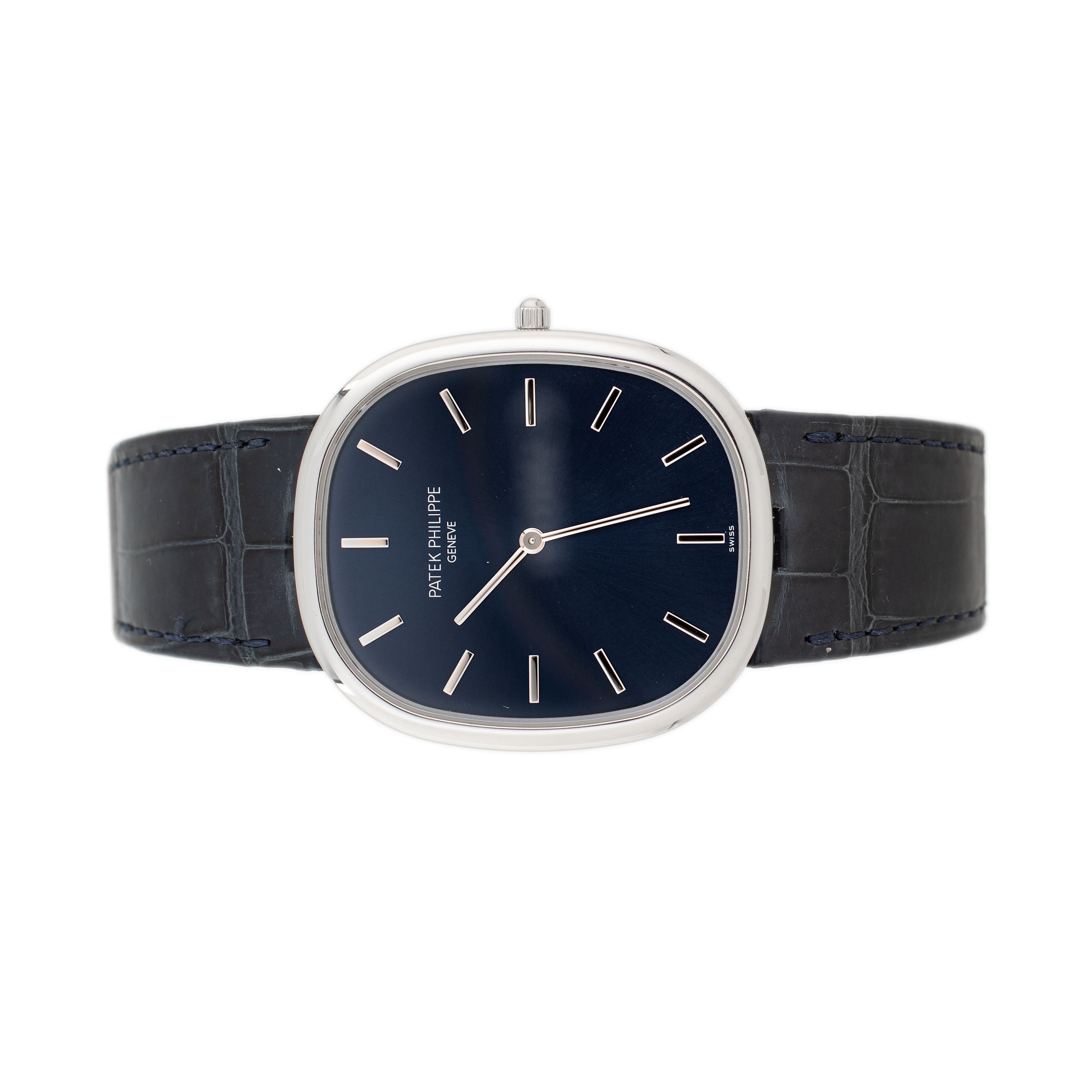 Patek Philippe Golden Ellipse Platinum Blue Dial 34.5x39.5mm 5738P-001 Full Set