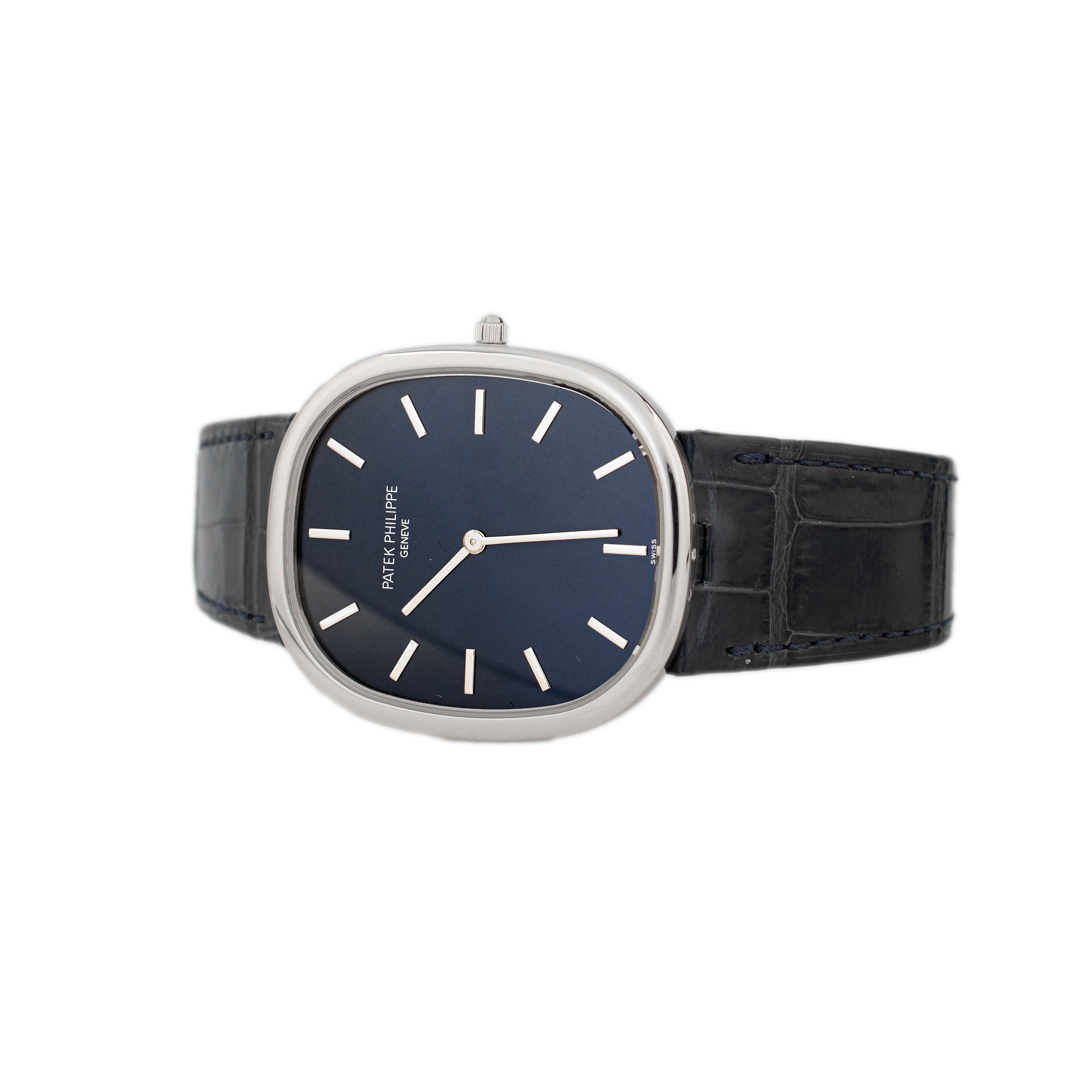 Patek Philippe Golden Ellipse Platinum Blue Dial 34.5x39.5mm 5738P-001 Full Set