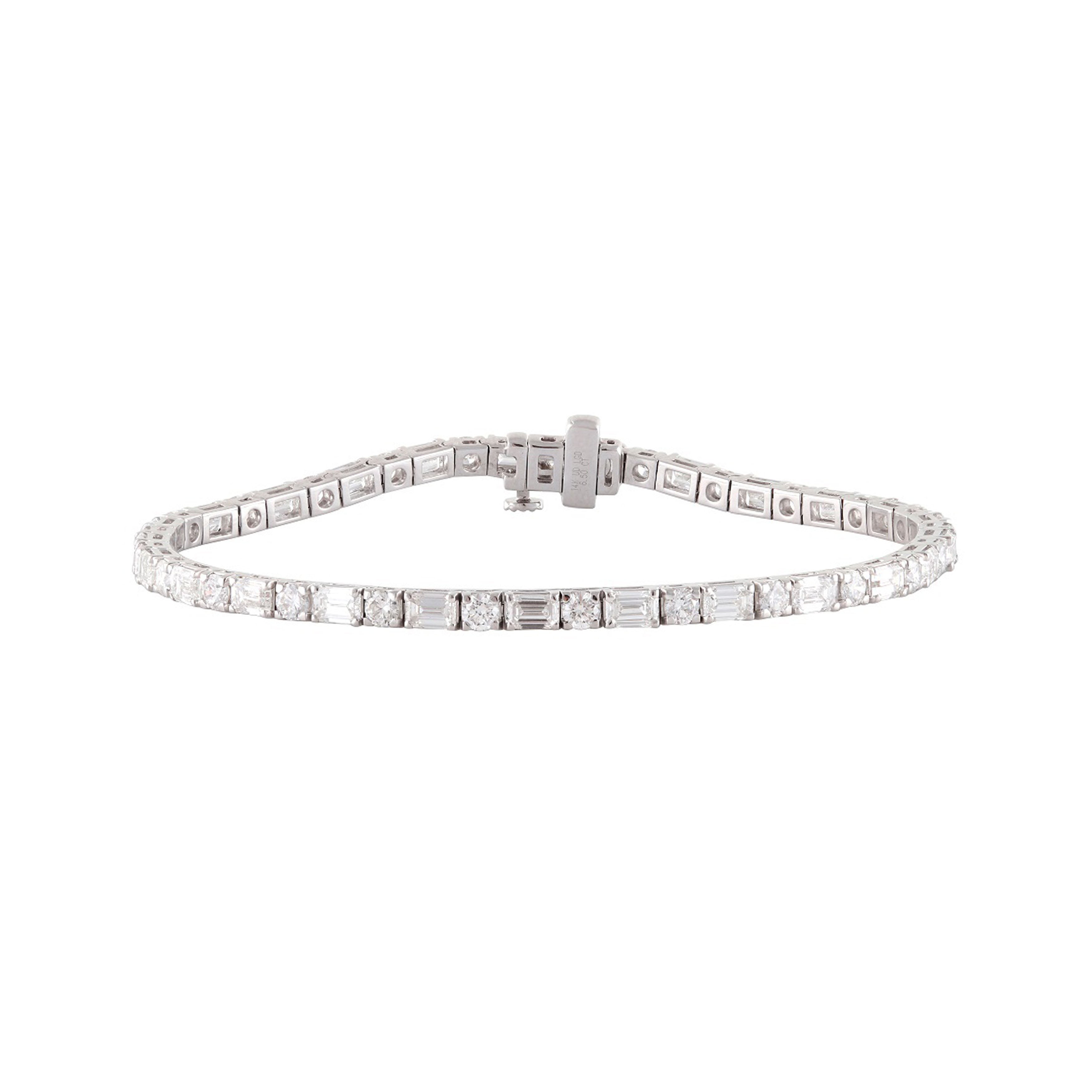 14K White Gold Lab Grown Emerald-Cut Diamond Line Bracelet 4.50ctw